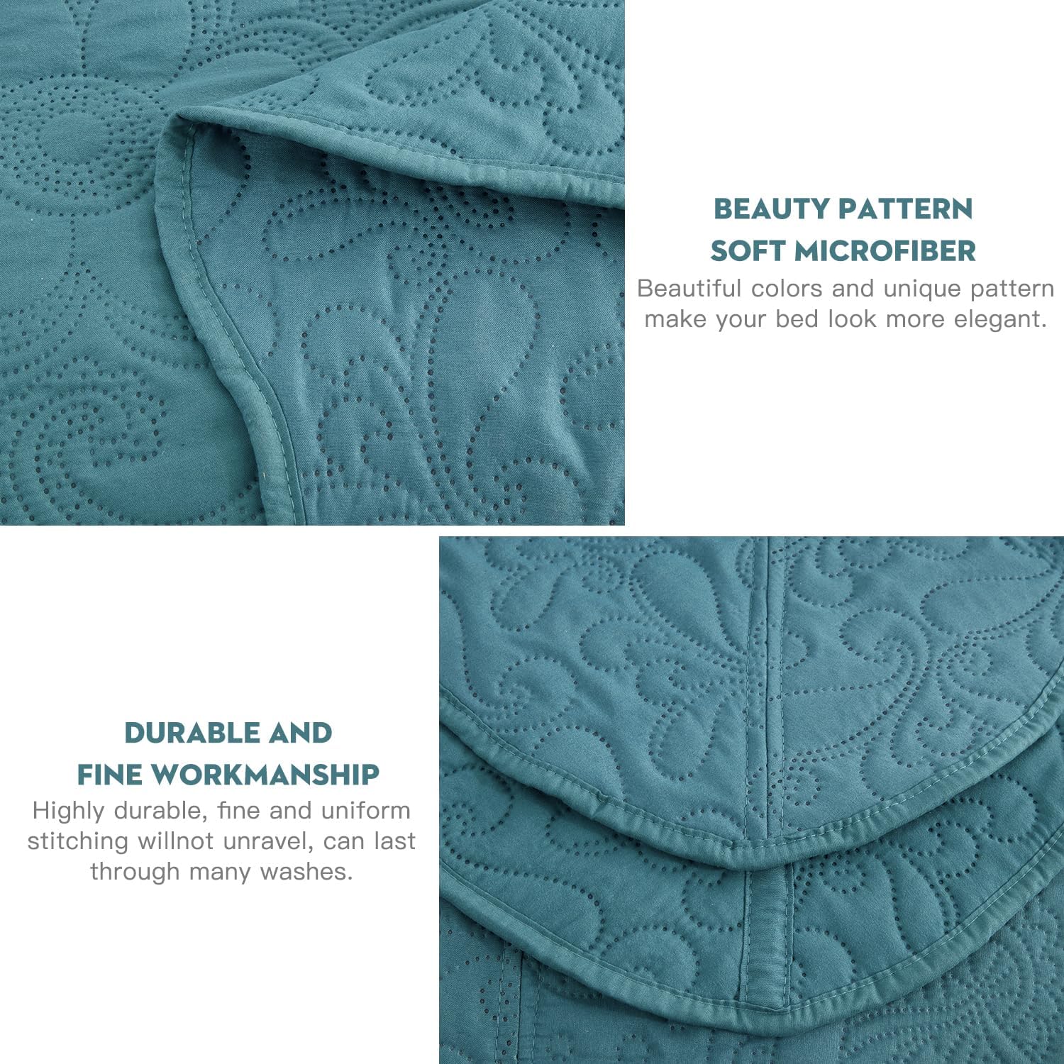 Oversized King Bedspread 128x120 Extra Wide, Ultrasonic Lightweight Bedding Cover, Paisley Pattern, Reversible, 5 Piece, 100% Microfiber, Lagoon - Image 4