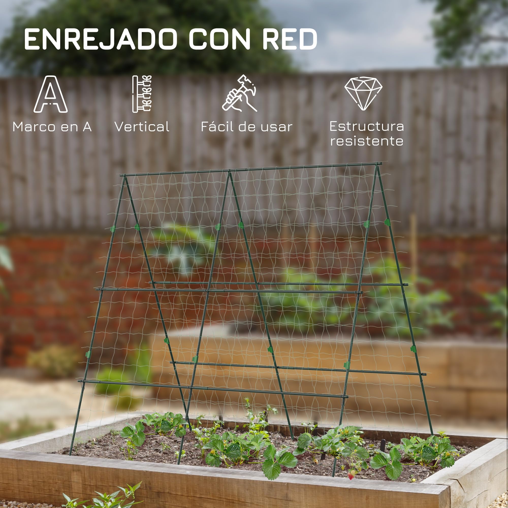 Outsunny Enrejado de Jardín Triángulo Soporte para Plantas Trepadoras con Marco de Acero para Frutas Verduras Flores Decoración Exterior Patio Terraza 180x100x180 cm Verde