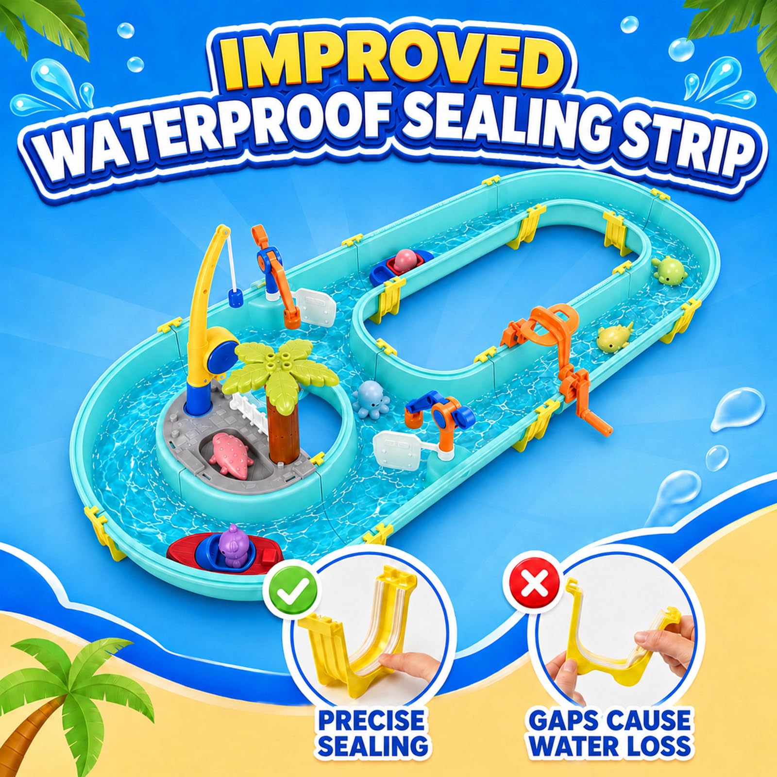 Mesa de Agua para Niños 58 Piezas Juguete de Agua – Esclusas, Barcos y Caña de Pescar Magnética Incl. 6 Figuras de Animales | Juguete Acuático para Niños de 3+ Años para Jardín, Terraza y Playa