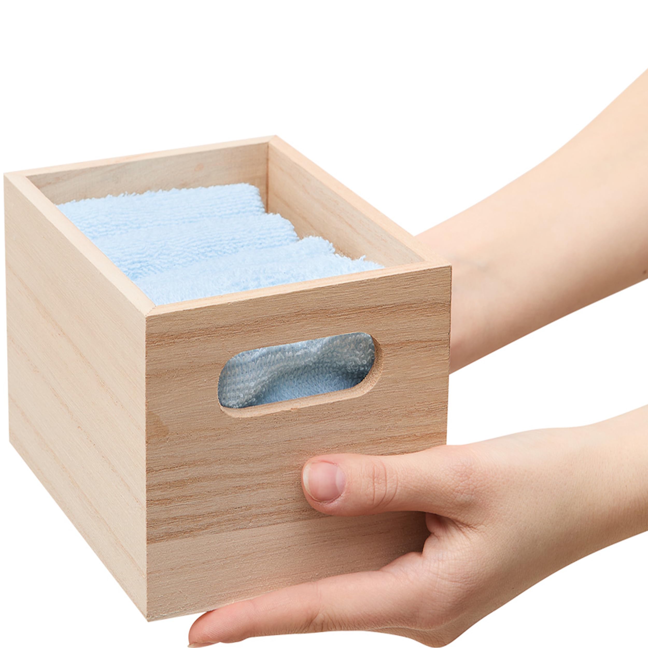 Juego de 4 toallas de invitados algodón 300 g/m² 31x28 cm caja de madera gris claro