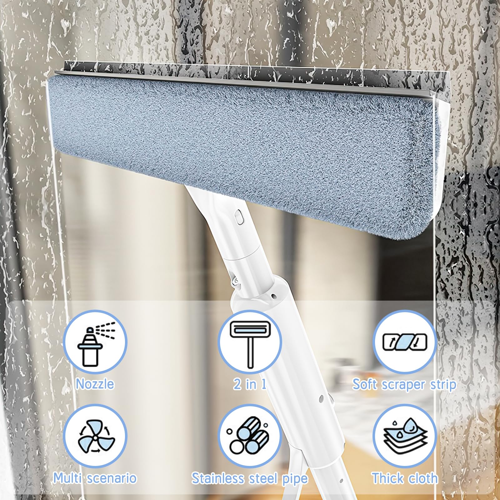 Limpiacristales con Mango telescópico 3 en 1 GIOVARA Limpia Cristales Extensible Ventanas, 3 in 1 Limpiacristales Telescopico, Limpiador de Ventanas en Aerosol para Ventanas, limpiaparabrisas