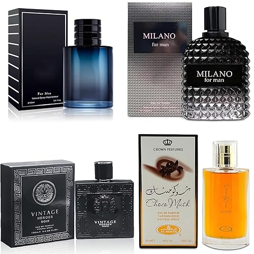 Juego de 4 Colonias para Hombre Incluye Aromas de ChocoSEMilanoMVintage de Madera, Especias, Cítricos y Aromáticos eau de parfum Set de Regalo para