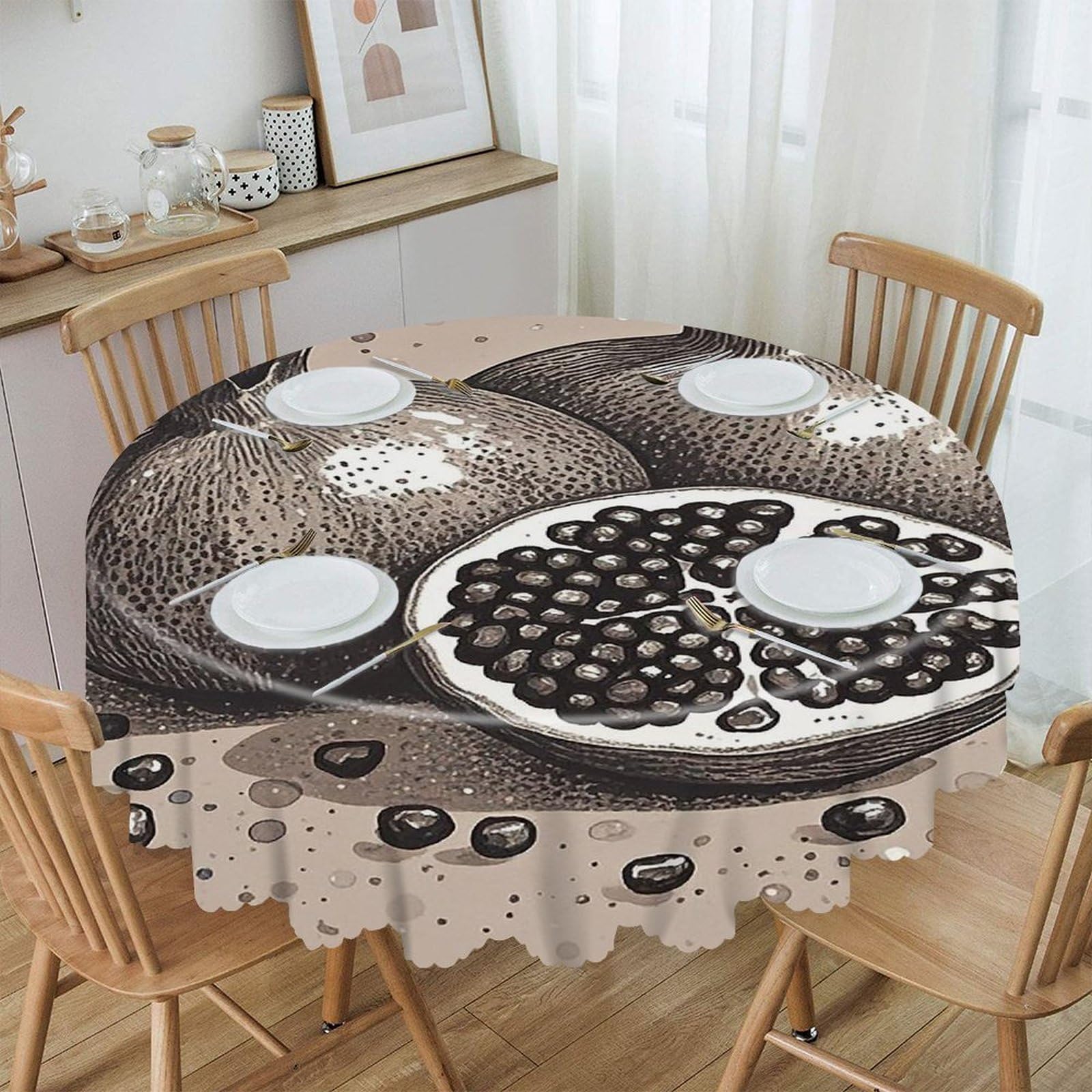 LZQPOEAS Hand Drawn Fruits Round Tablecloth Rustic Circle Table Cloth Wrinkle Resistant Decor Tablecloth Waterproof Washable Table Cover for Kitchen Party Dining Table 60 Inch