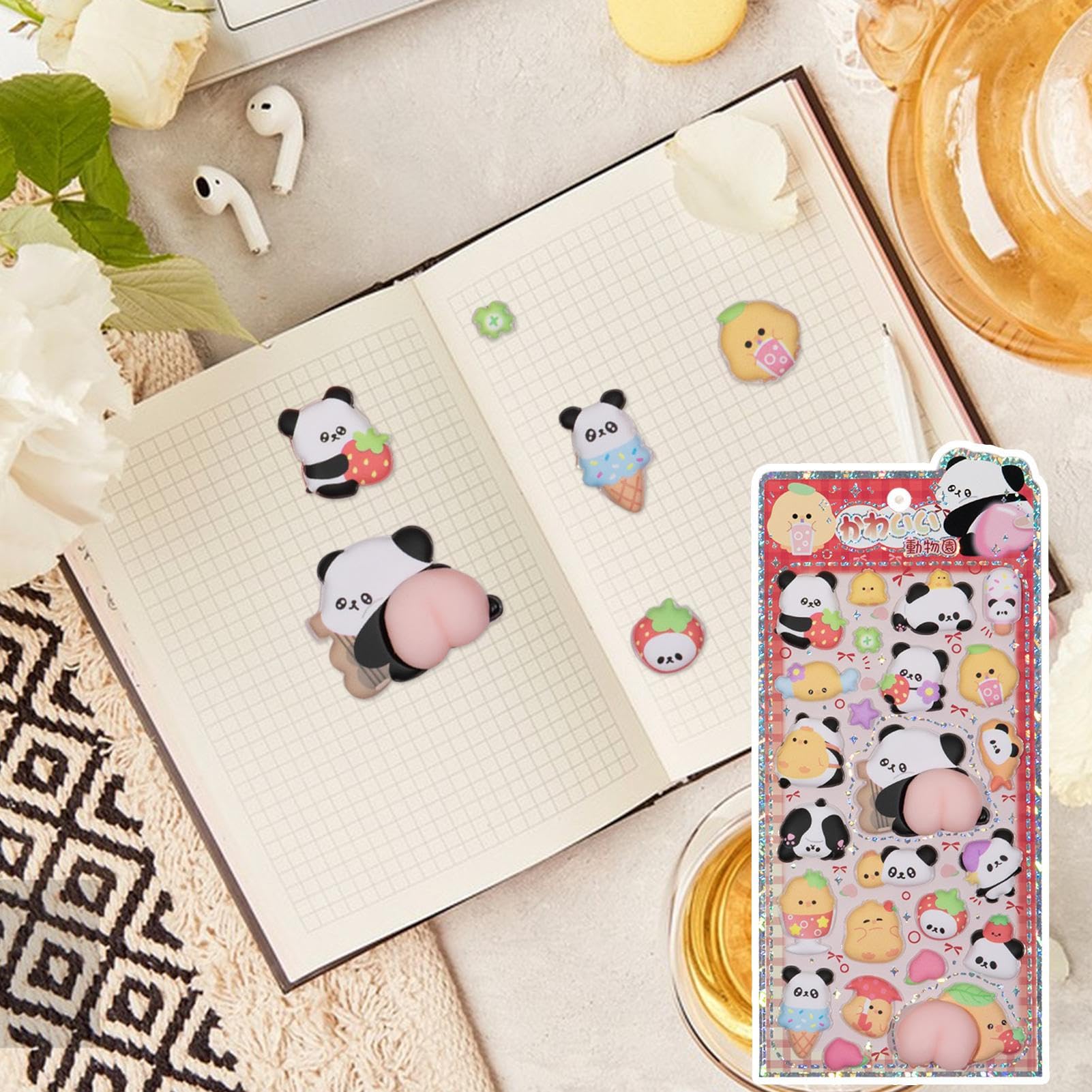Adesivi 3D per Bambini Panda - Decalcomanie Animali per Quaderni, Custodia Telefono, Scrapbooking