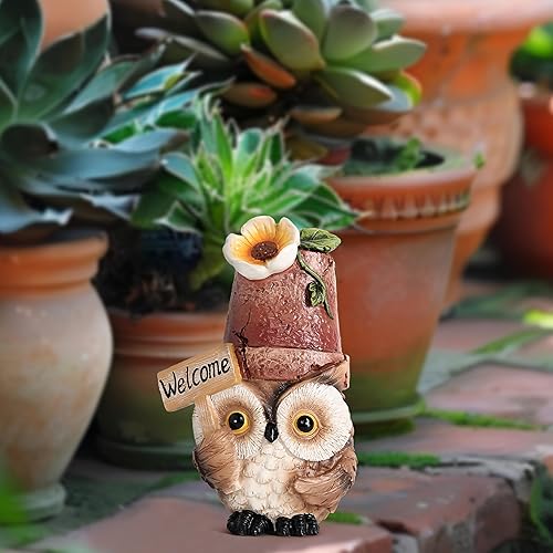 Miniatura 1 de Decoración de búho para estatuas de jardín, bonita figura con letrero de bienvenida para patio, porche, patio, césped, adorno de estante para