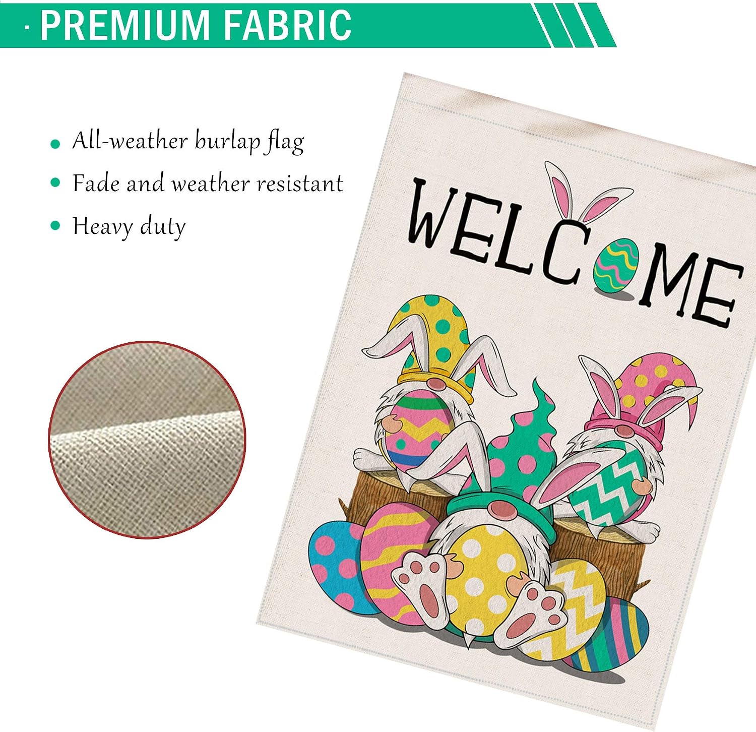 Hexagram Bunny Easter Flags 28 x 40 Double Sided,Gnomes Easter House Flag for Outside,Large Burlap Easter Flags Outdoor Bunny Gnomes House Decor