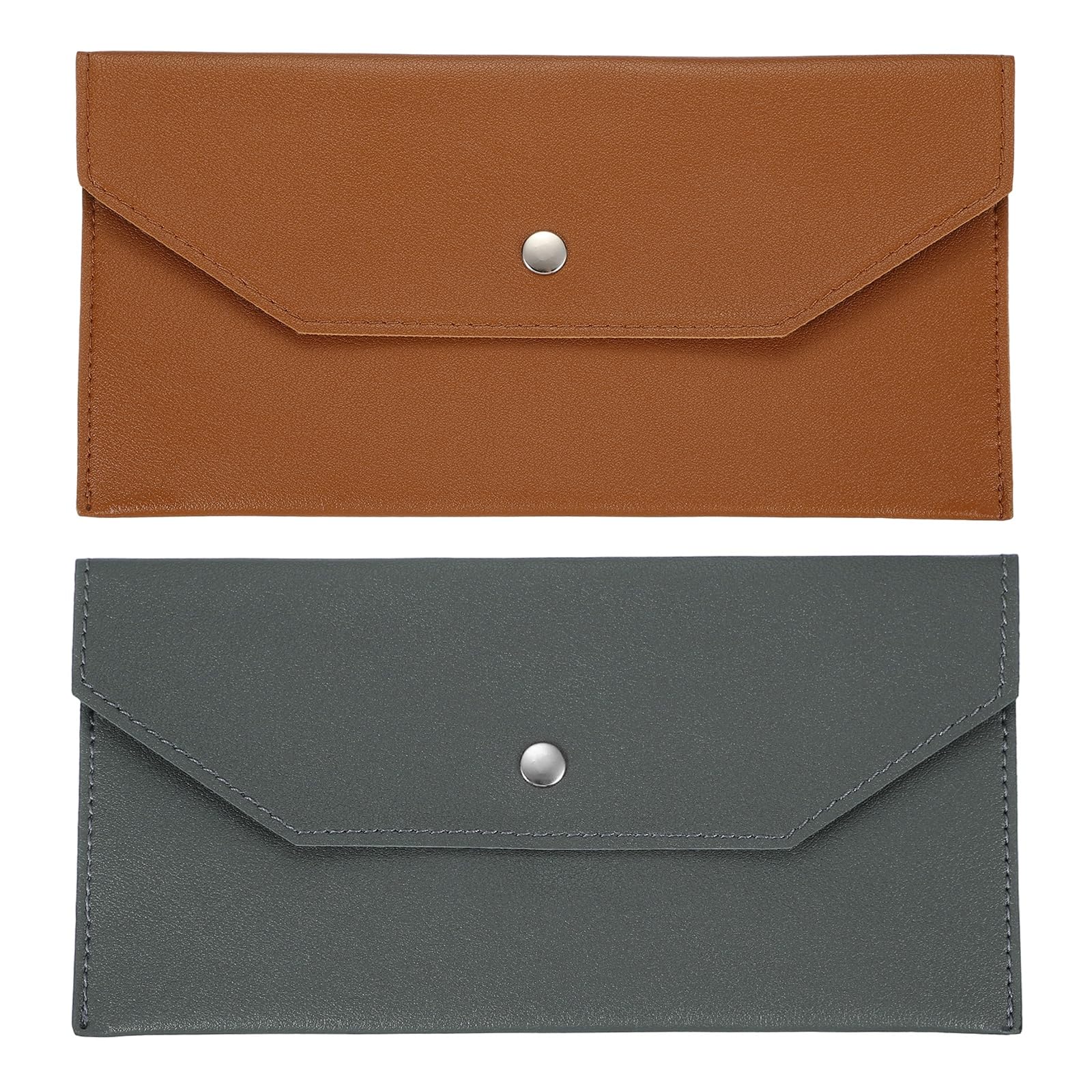 PATIKIL 2Pcs PU Leather Envelope Wallet Card, Reusable Money Pouch Small Leather Organizer Pouch for Women Men Travel,Gray/Brown
