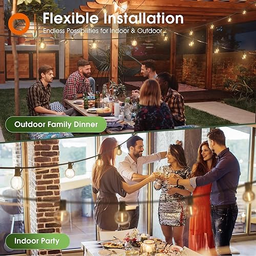 Miniatura 7 de addlon Tira de luces solares de 25 pies para exteriores, impermeables, con control remoto, G40 con 13 bombillas LED inastillables, 3 modos de luz,