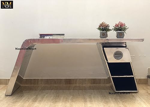 Miniatura 3 de NauticalMart Escritorio de ala de aviador, mesa de aluminio, muebles de aviación, colección de decoración para el hogar y la oficina (60 pulgadas)