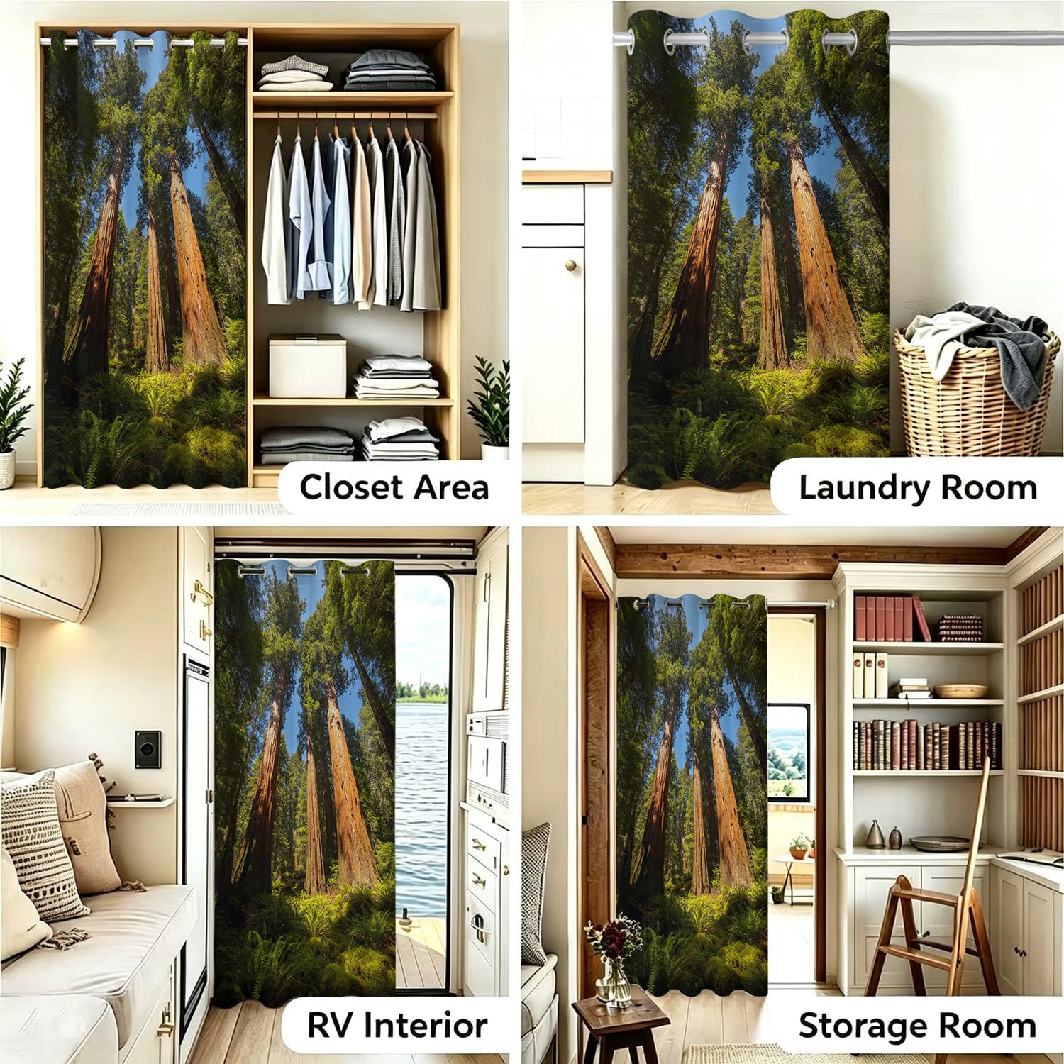 Tenda Divisoria Interna 3D Sequoia Gigante 140 x 200cm | Pannello Oscurante e Termico per Porta e Finestra Foresta Tropicale, con Occhielli per Camera, Soggiorno e Armadio