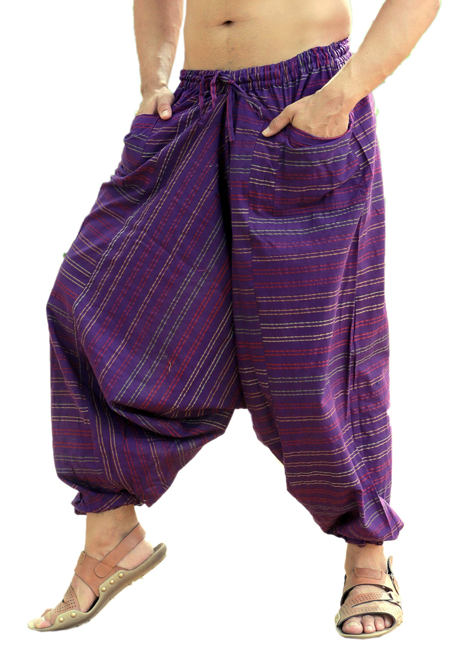 SARJANA - Pantalones hippie de algodón para hombre, para danza, yoga, tiro caído, Violeta intenso, talla única