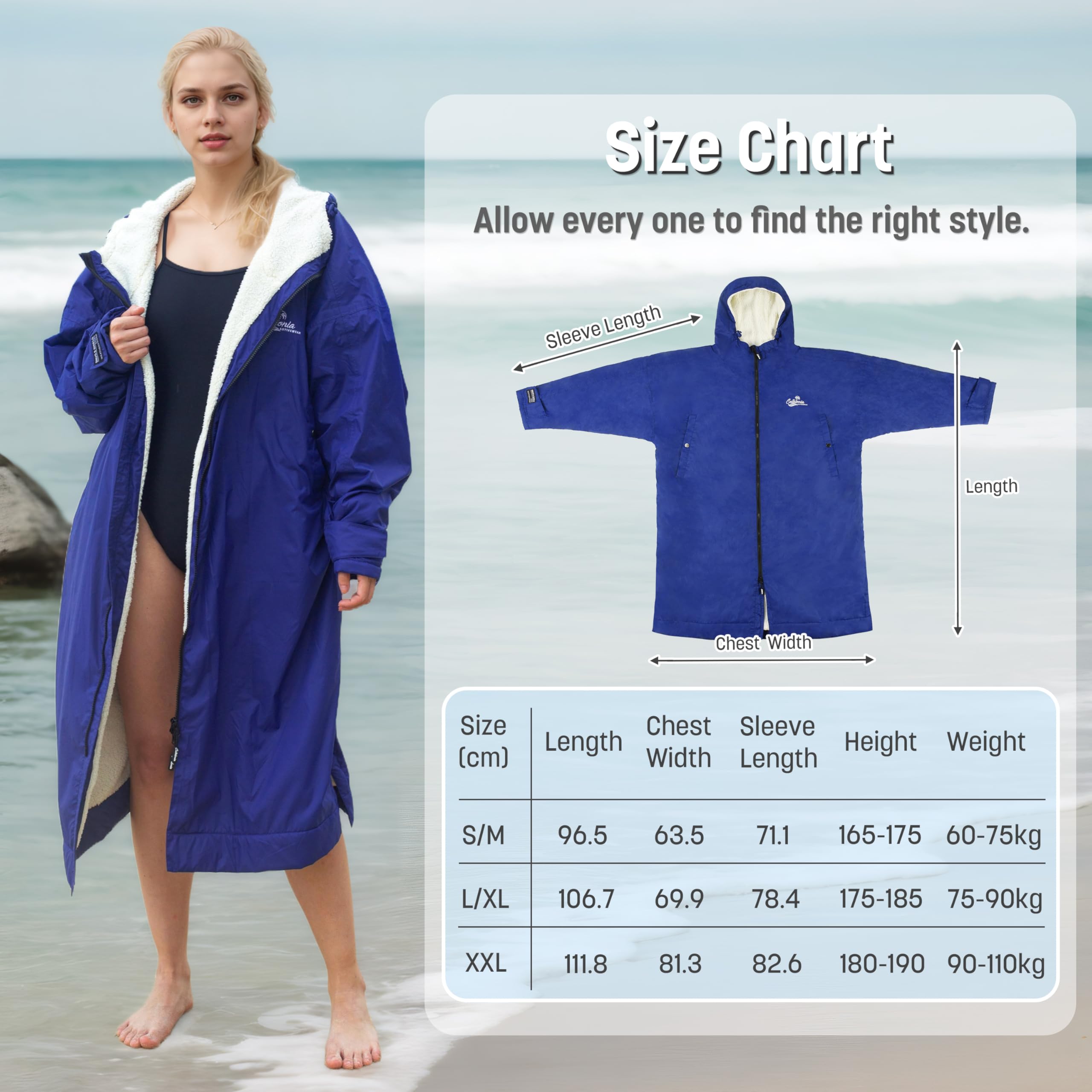 Catalonia Classy Accappatoio impermeabile per uomo e donna, antivento, con fodera in sherpa, per nuoto, triathlon, surf, sport all'aria aperta, colore nero, S-M