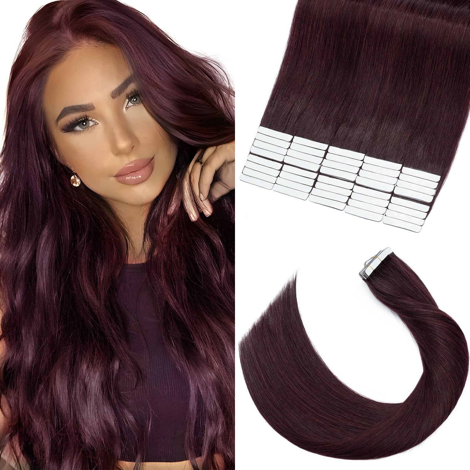 Elailite 40 Pcs Tape in Hair Extensions Real Human Hair Full Head