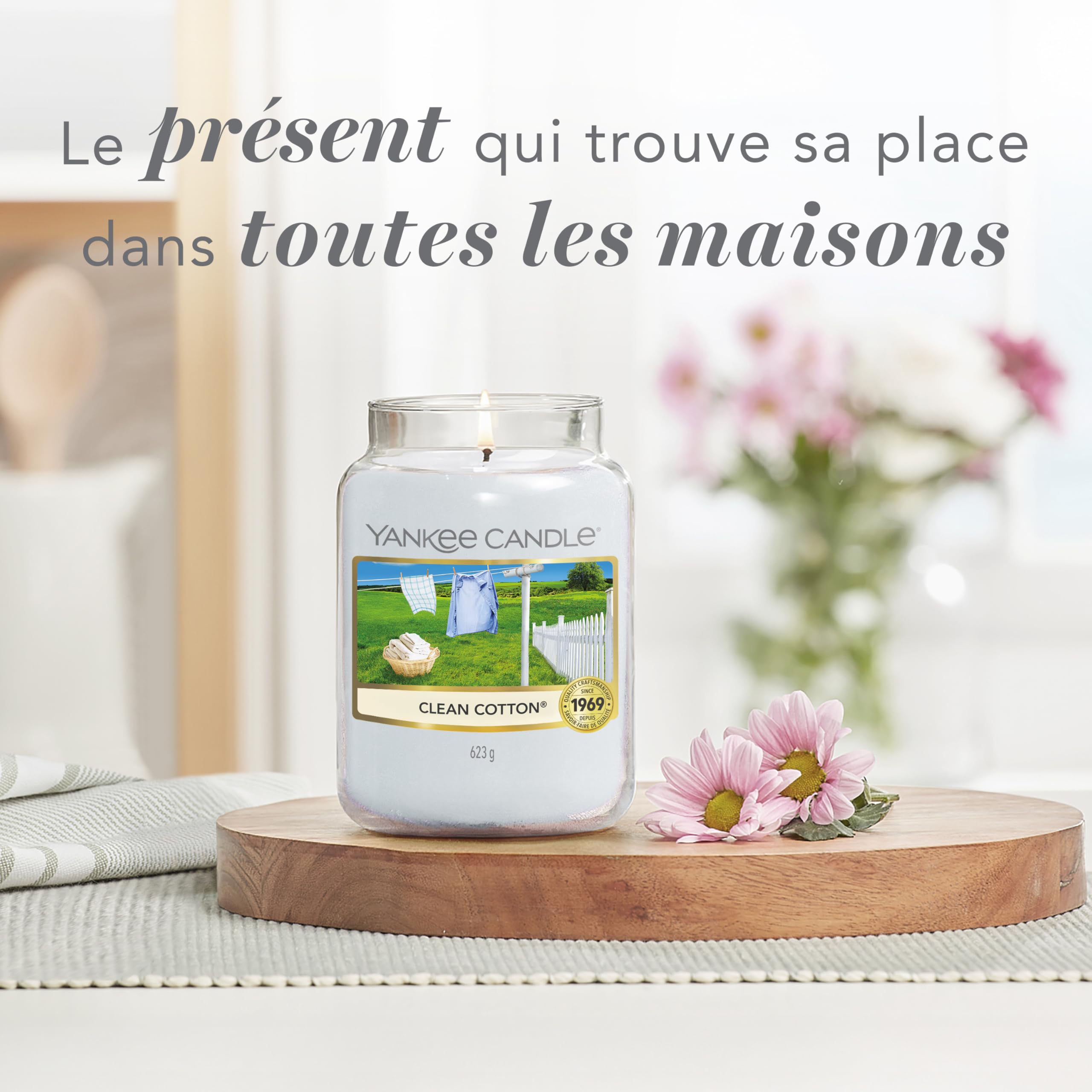 Yankee Candle bougie parfumée Coton fraichement lavé | Format jarre | Bougie longue durée jusqu’à 150 heures de combustion | Cadeaux pour femmes