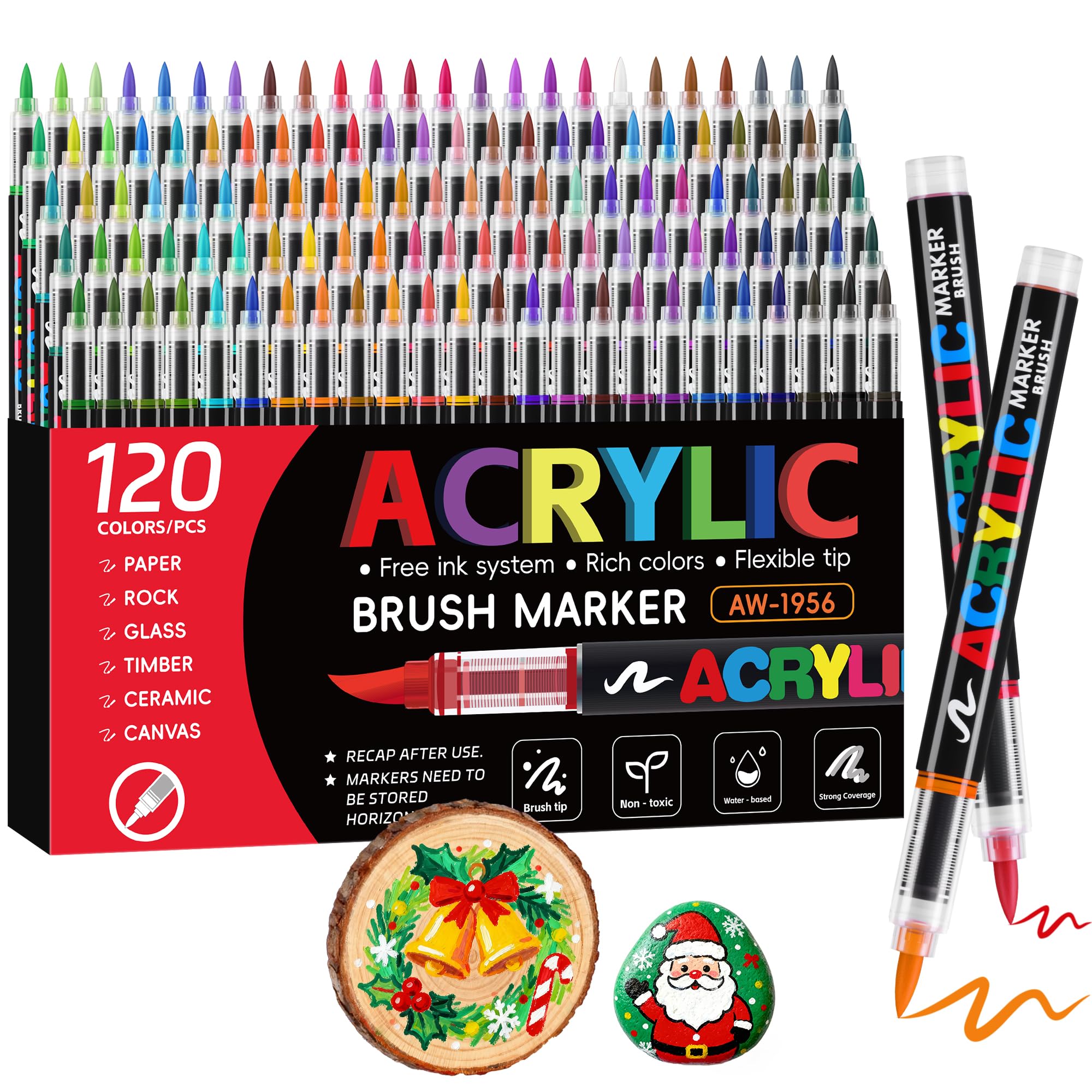 Tongfushop 120 Colors Acrylic Paint Markers, Water-Based Acrylic Paint Pens with Automatic Ink Control System and Brush Tip, Waterproof Fabric Markers