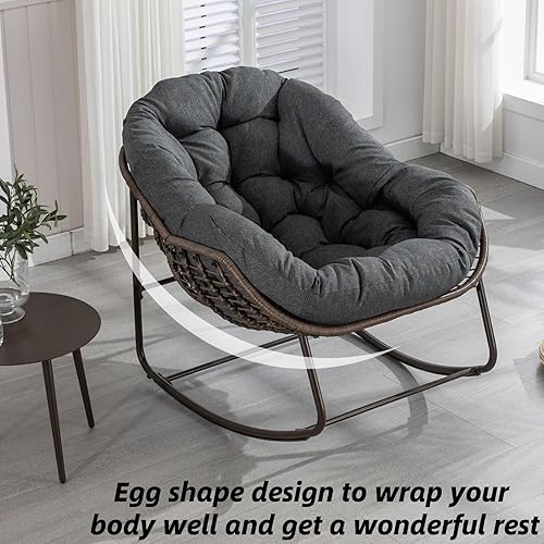 Miniatura 6 de Luccalily Silla mecedora para porche delantero para interiores y exteriores, silla reclinable acolchada de ratán, para patio, jardín, sala de estar