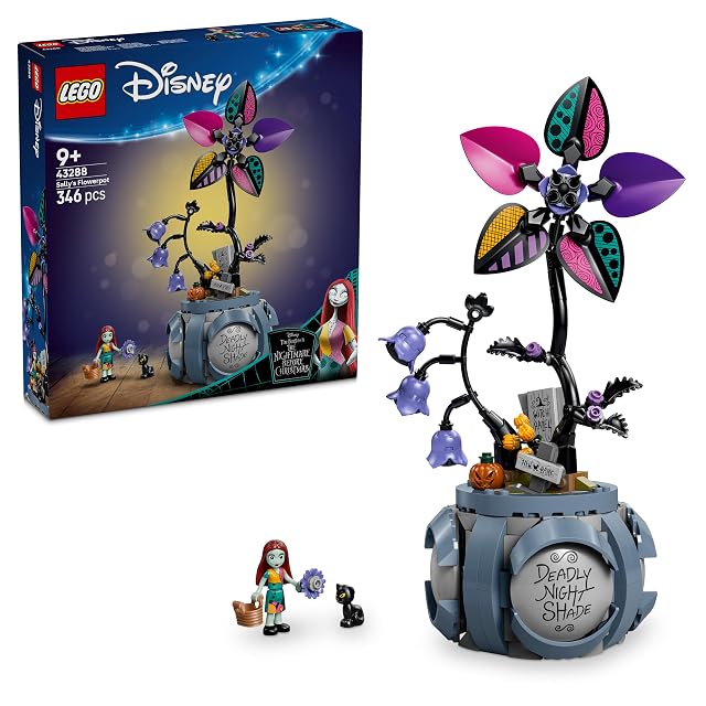 LEGO | Disney Maceta de Sally - Decoración del Dormitorio con 2 Flores Artificiales, Mini Muñeca y Gato Negro de Juguete - Regalo para Niñas de 9+ Años y Fans de Pesadilla Antes de Navidad - 43288