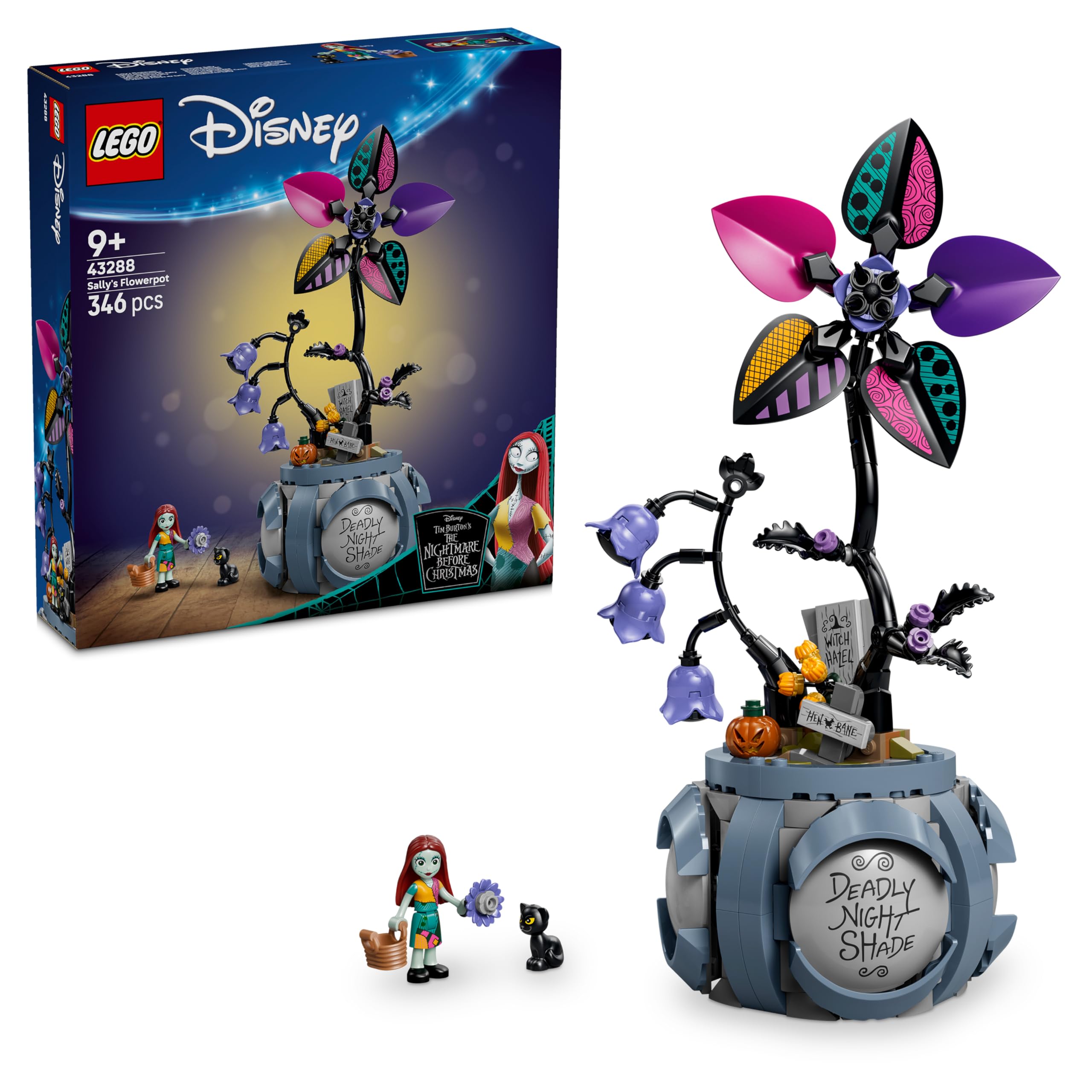 LEGO ǀ Disney Sallys Blumentopf - DIY Schlafzimmer Deko mit 2 Kunstblumen, 2 Mini Puppen & Zubehör - Geburtstagsgeschenk für Mädchen ab 9 Jahren & Fans von The Nightmare Before Christmas- 43288