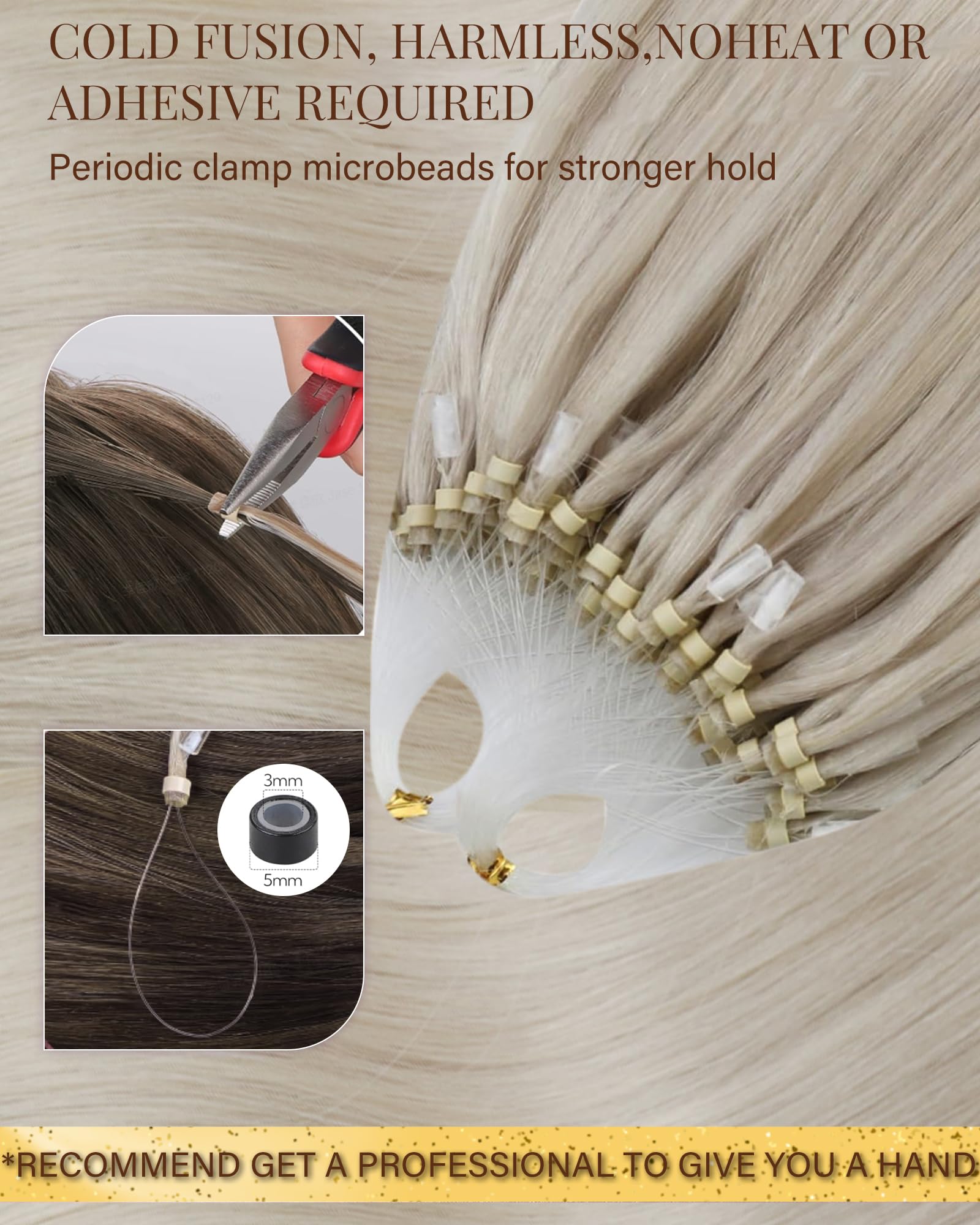 Hetto Micro Rings Hair Extensions Platinum Blonde 20 Inch - Image 2