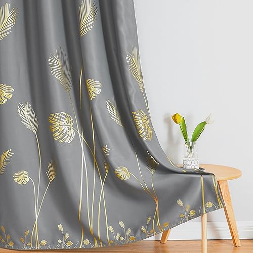 Miniatura 7 de Estelar Textiler - Cortinas opacas con bloqueo de luz y aislamiento térmico, con patrón dorado de hoja de palma y trigo, para sala, 52 pulgadas de