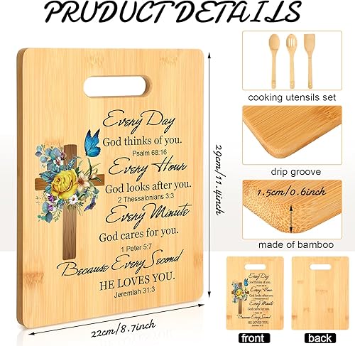 Miniatura 2 de Juego de 4 tablas de cortar de girasol religiosas de regalo cristiano, accesorios de cocina, regalos de Navidad, tablas de cortar de bambú cristiano