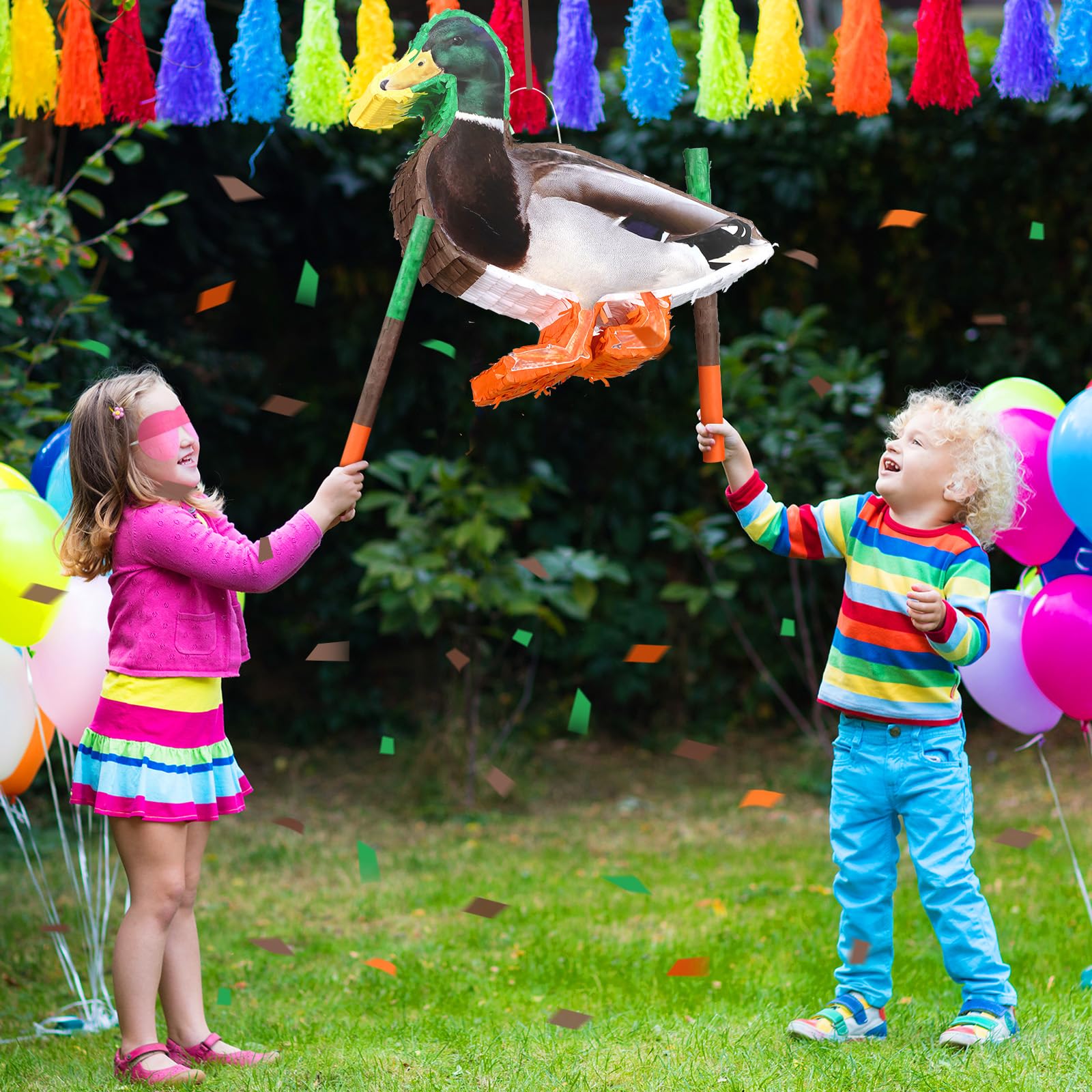 Leyndo Mallard Ducks - Juego de piñata para fiesta de cumpleaños, piñata de patos Mallard con confeti vendado para adultos, regalo para adultos, decoraciones de animales de verano, accesorios de juego