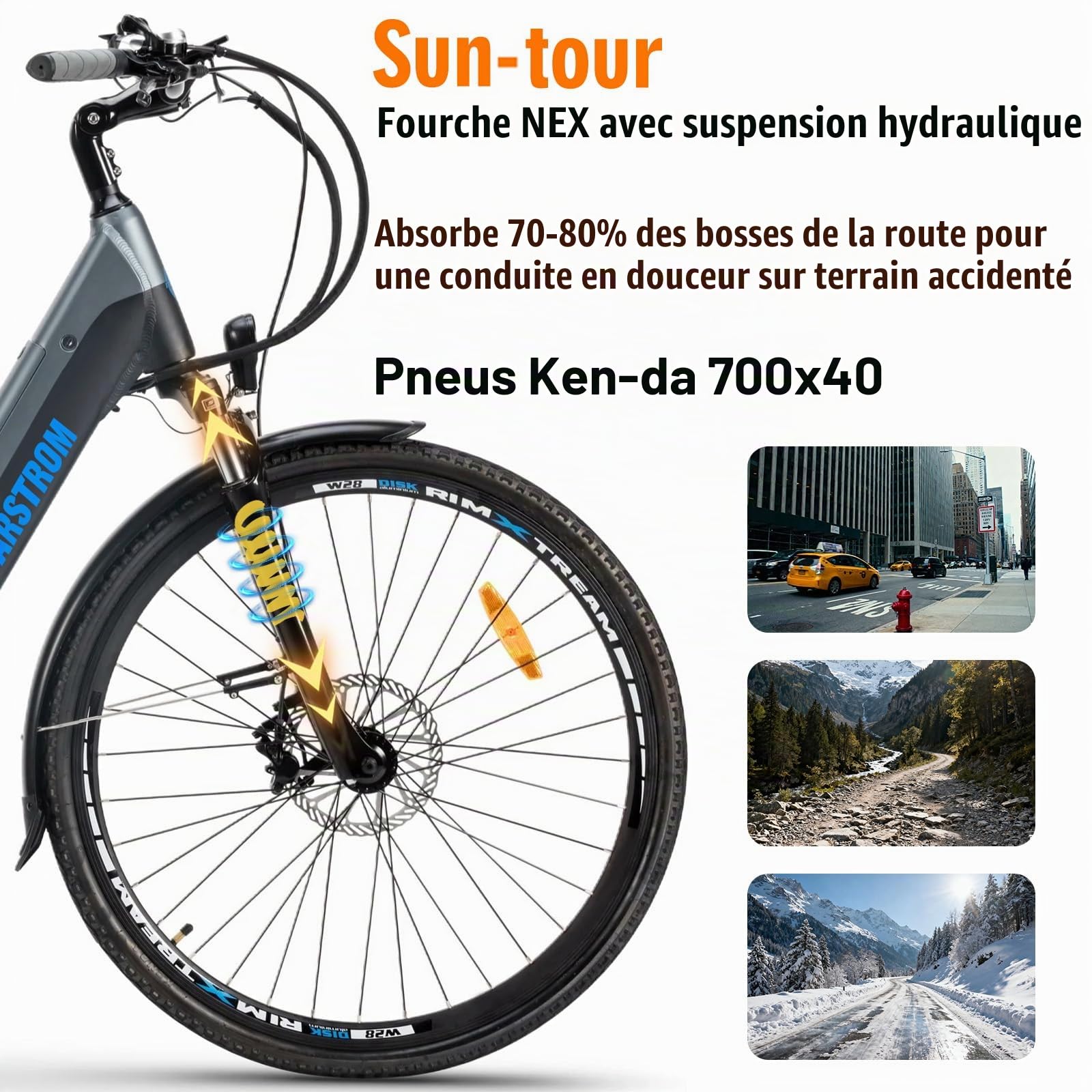 Vélo électrique pour Adultes 250W Vélo de Ville électrique Moteur arrière Femmes Hommes Vélo de Randonnée 100 km d'autonomie grâce à Une Batterie Li-ION 43,2 V 561,6 Wh 7 Vitesses