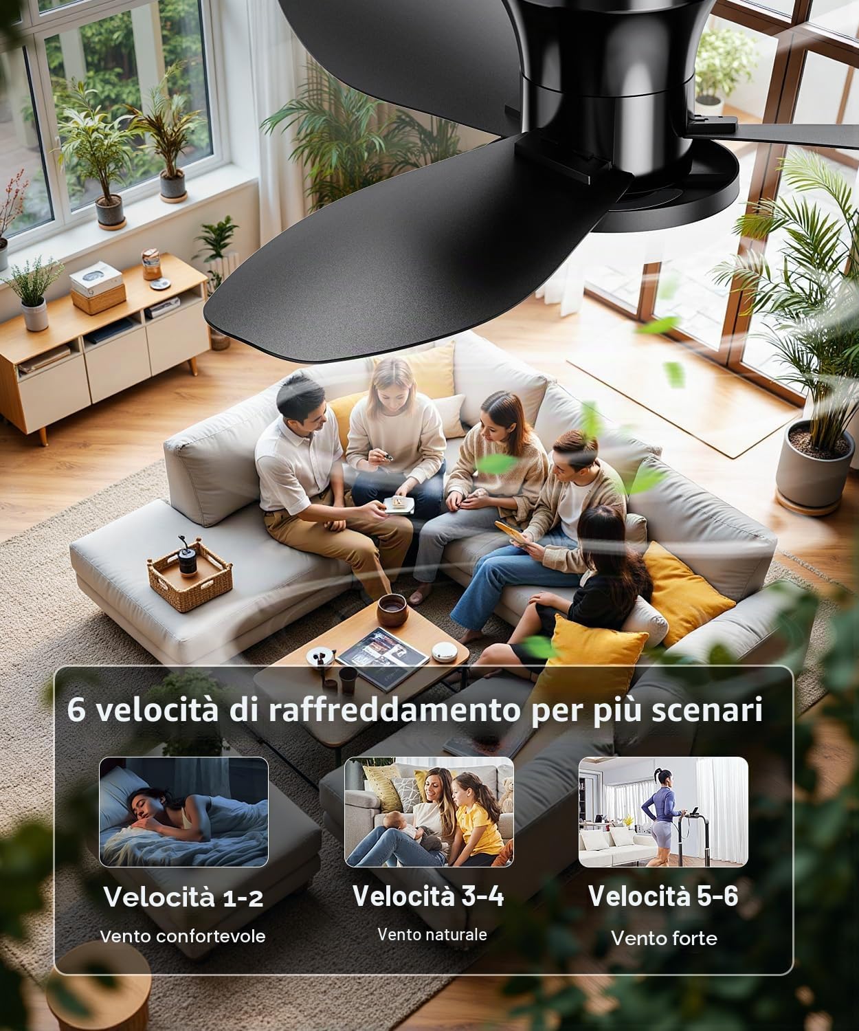 Macchiatto Ventilatore da Soffitto con Luce LED 107 cm, Motore DC Silenzioso, Telecomando, 6 Velocità, Modalità Estate/Inverno, Funzione Memoria, 3000K/4000K/6000K, Timer 2H/4H