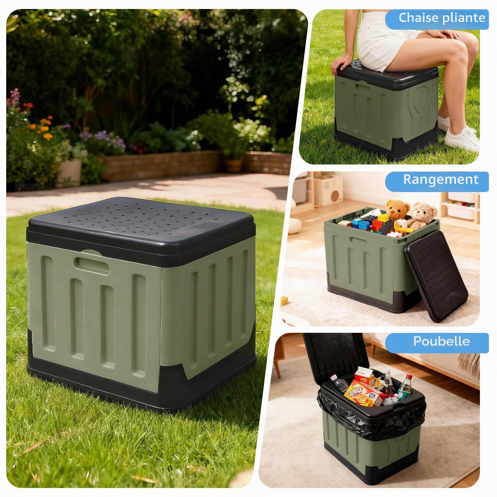 Huracan Toilettes de camping pliables, toilettes mobiles portables jusqu'à 200 kg, hauteur d'assise compacte de 34,5 cm, avec sac de rangement et sacs poubelles, toilette de voyage pour camping