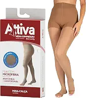 Meia de Compressão Feminina Meia Calça Média Compressão 18-21Sem Ponteiras Natural ATTIVA