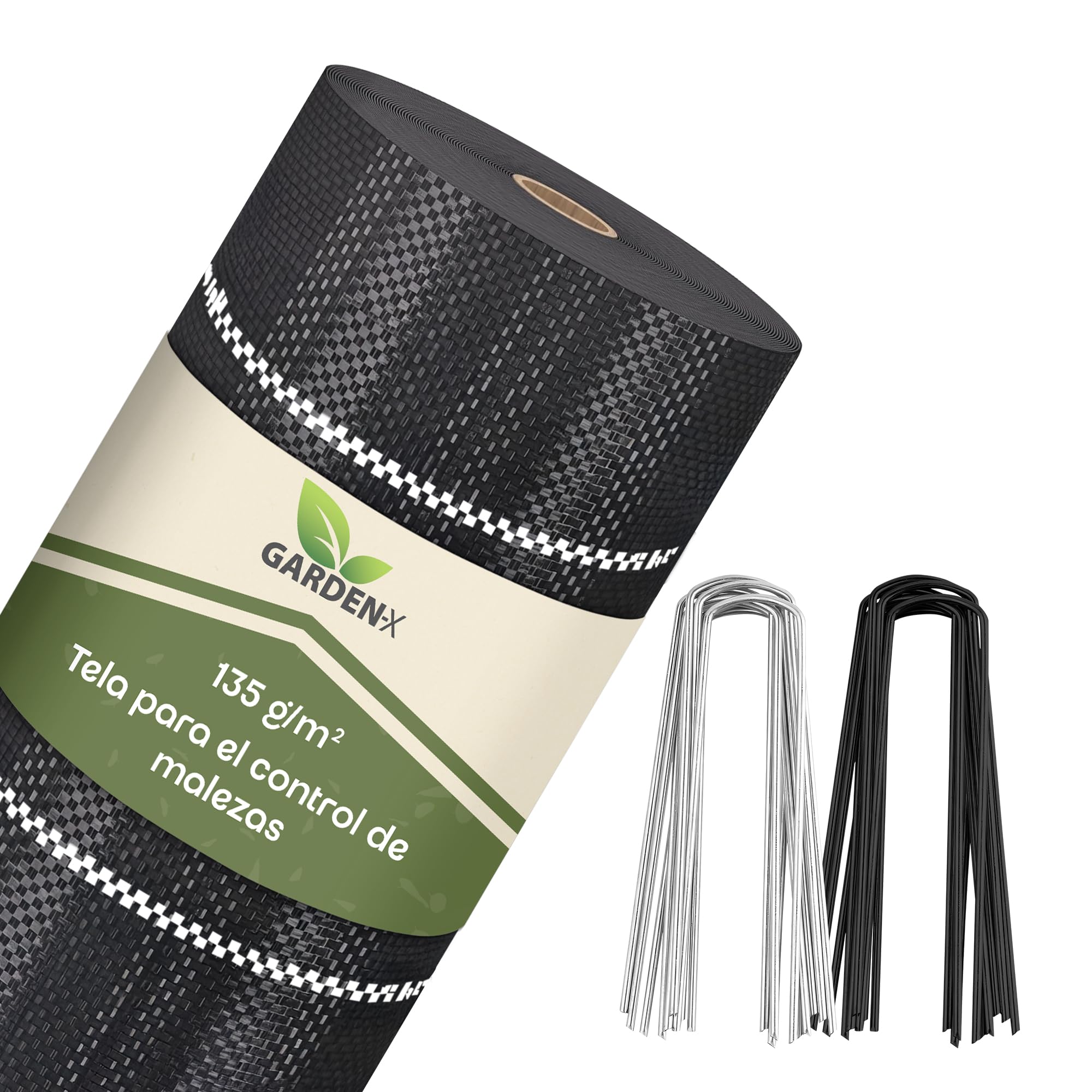 GARDENIX Fieltro para malas hierbas con 50 anclajes, 105 m² (2,1 m x 50 m), permeable al agua, 135 g/m², color negro, resistente a los rayos UV, tejido para malas hierbas, tejido para el suelo, tejido