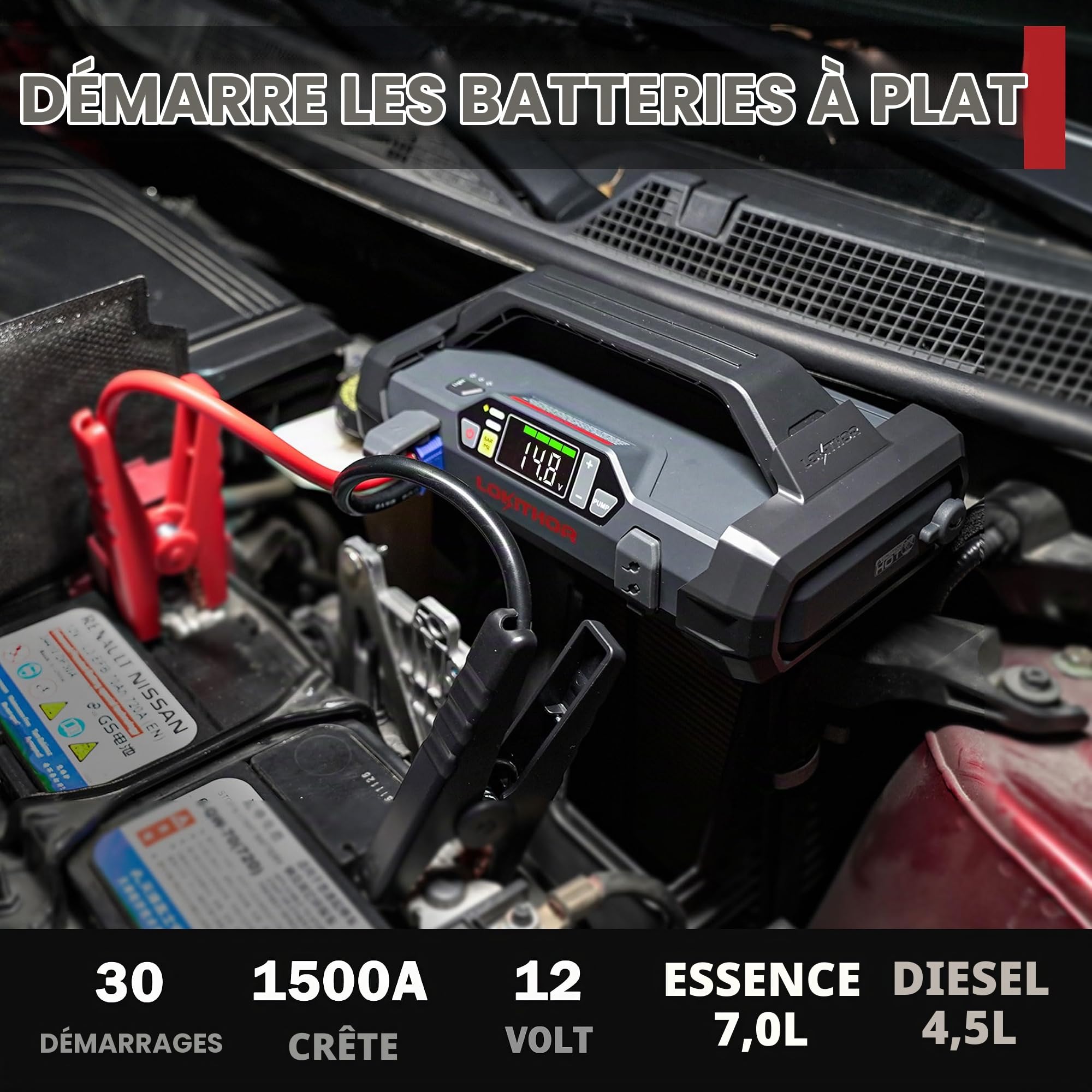 LOKITHOR JA300 Booster Voiture 1500A avec Compresseur 150 PSI 12V