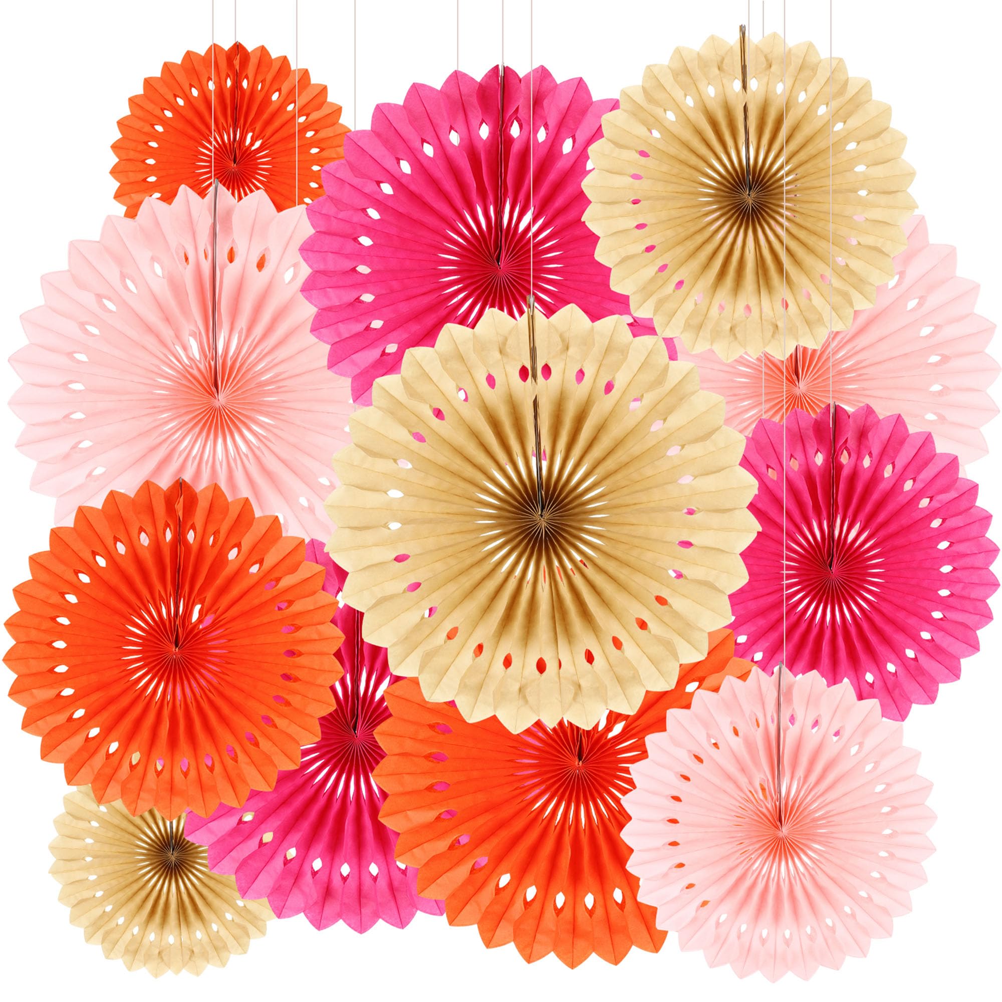 BestoFun 12PCS Paper Fans Orange Light Pink Party Decorations Tissue Paper Flowers Decorations for Girl Groovy Birthday Baby Shower Wedding Bachelorette Room Wall Hanging Décor