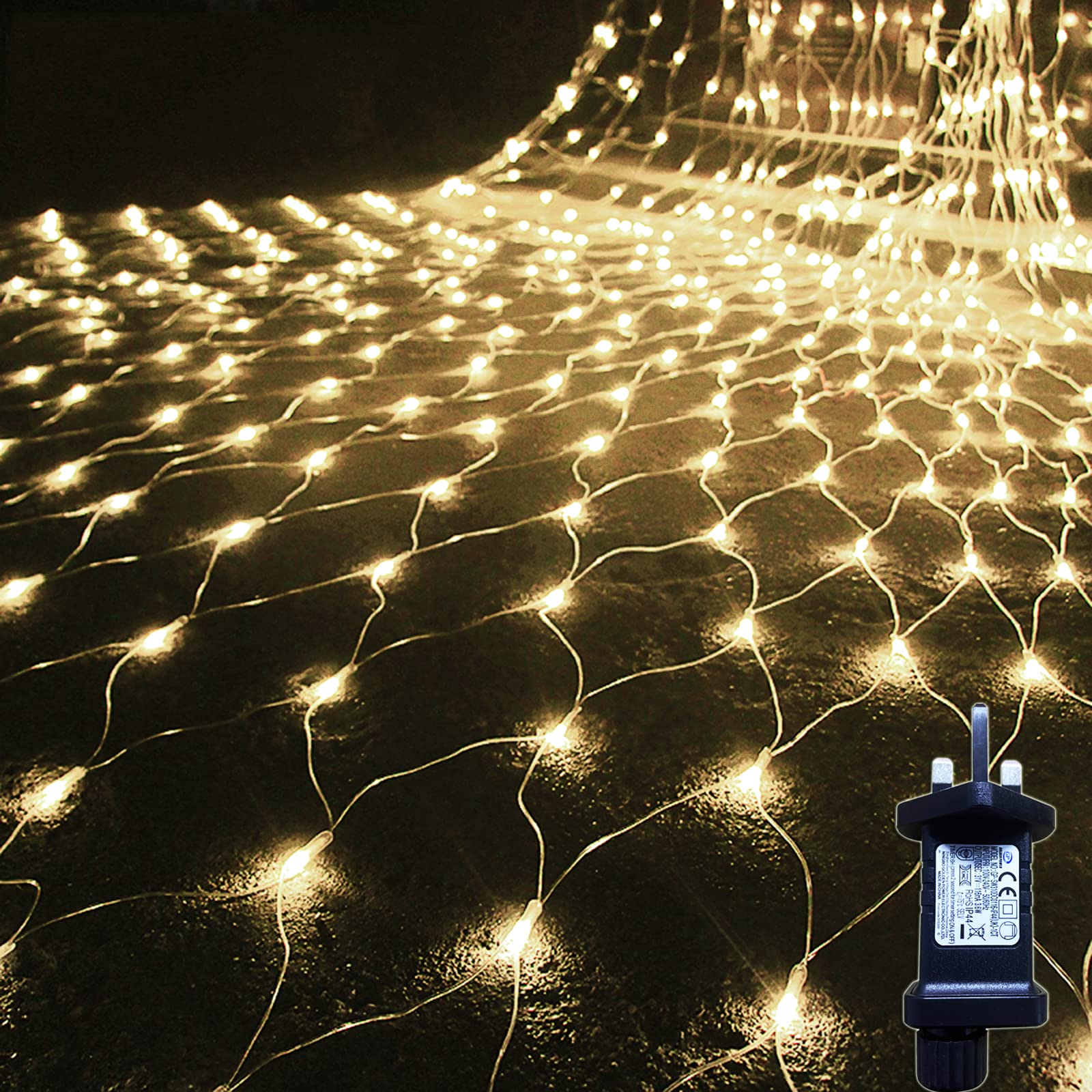 gresonic WarmWhite Net Light 8Mode Timer Low Voltage Transformer Waterproof IP44 Indoor & Outdoor Decoration (Bright White, 160LED), 160 Led