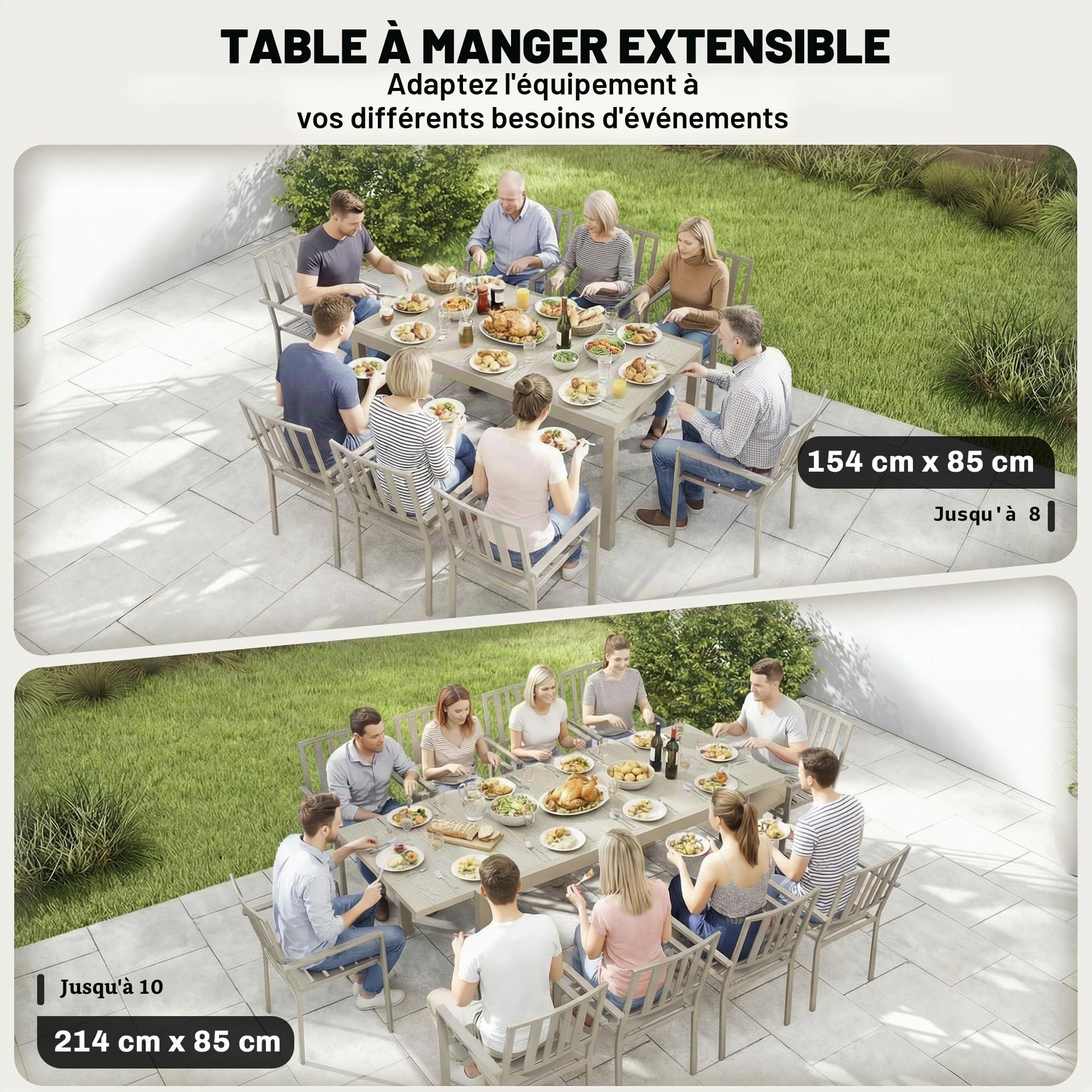 Outsunny Table Extensible Jardin 8-10 pers. 154/214x85x75 cm Gris Clair