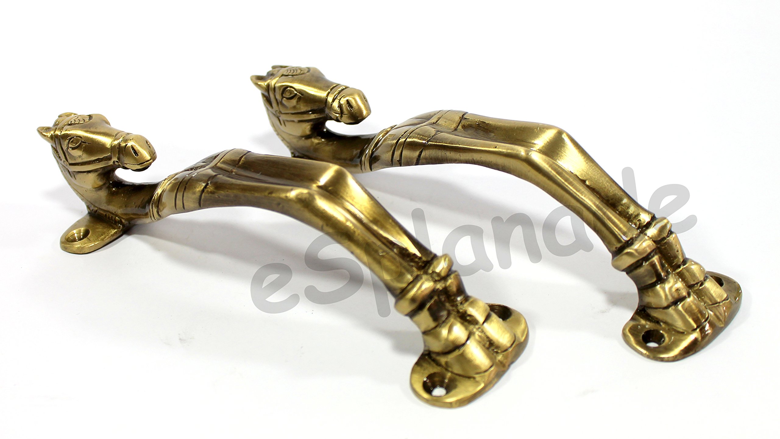 ESPLANADE - 7.5" Horse Design Brass Door Handle Pair - 2 pcs, Gold - Image 2