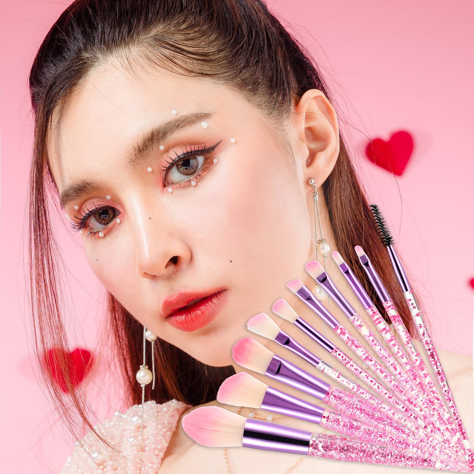 Molain Lot de 10 pinceaux de maquillage en cristal à paillettes pour fond de teint bling bling - Pinceau à poudre irréprochable - Pinceaux anti-cernes pour eye-liner, blush, pinceau de maquillage