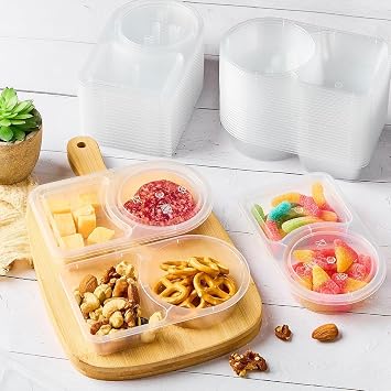 40 Sets 6 oz Double Compartment Condiment Containers with Lids, Reusable Snack Pack Containers for Meal Prep, Dipping Sauce, Portion Control, Travel Snack
