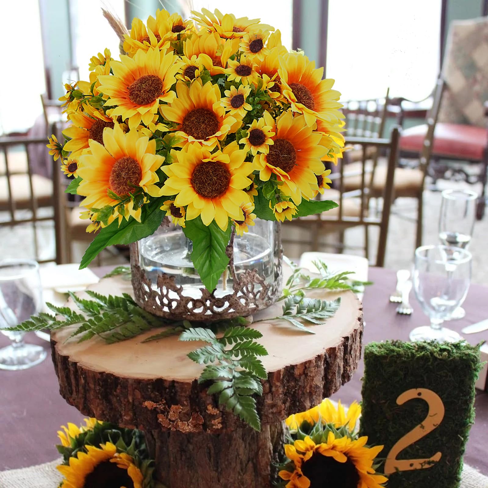 2 PCS Guirlande Tournesol Artificielle 2.3m - Fleurs De Tournesol Déco Suspendue Réaliste Pour Mariage