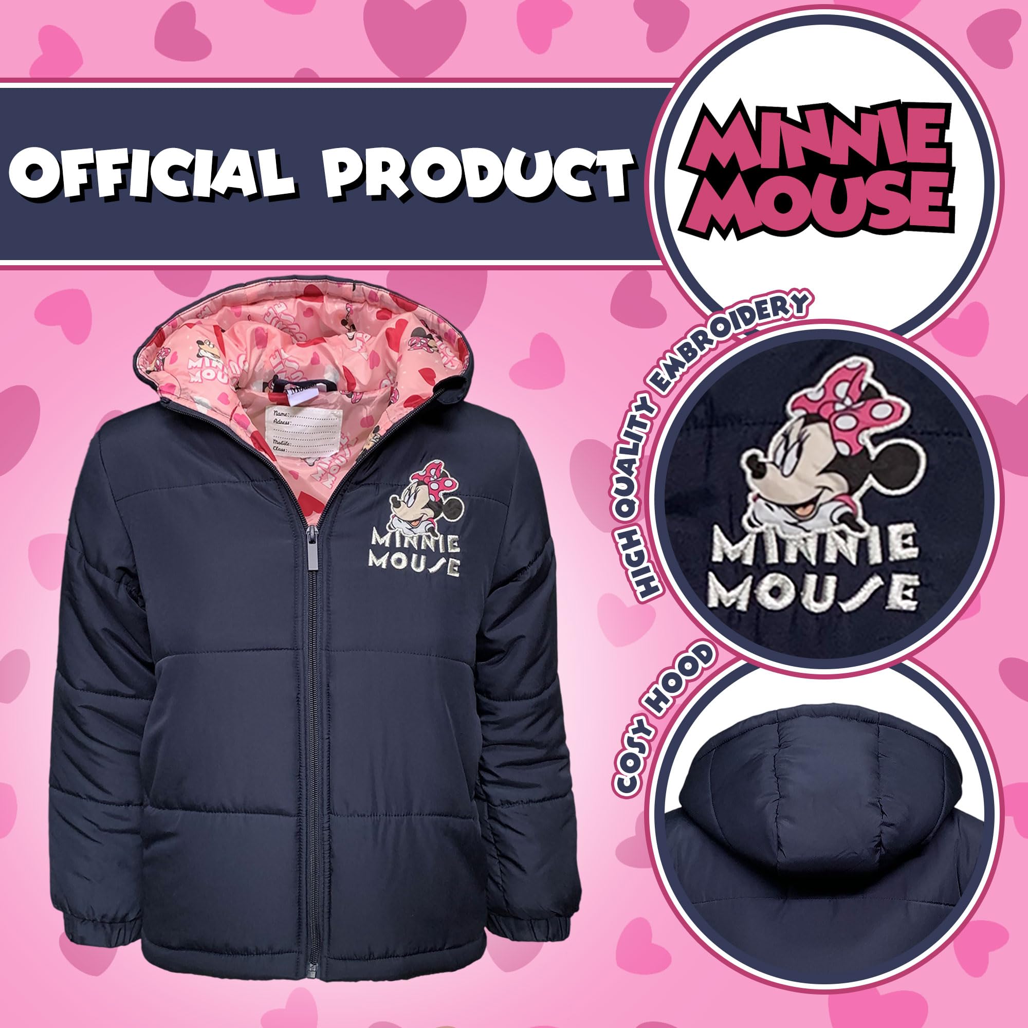 Disney Kurtka dziecięca zimowa kurtka puchowa Minnie Mouse Wodoodporna 6261
