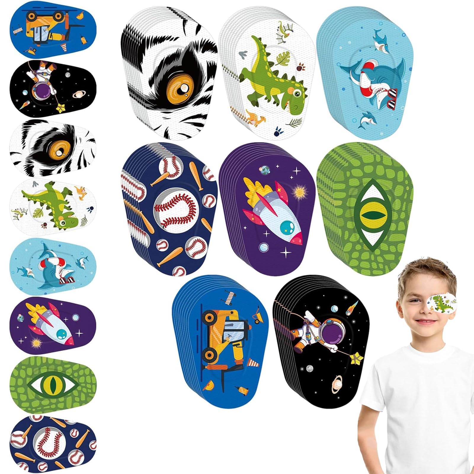 Adhesive Eye Patches for Kids: 48 Pcs Cute Fun Design Toddler Eye Patches - Latex Free Adhesive Bandages for Amblyopia - Disposable Eye Pad Lazy Eye Light Blocking Children (Multicolor2)