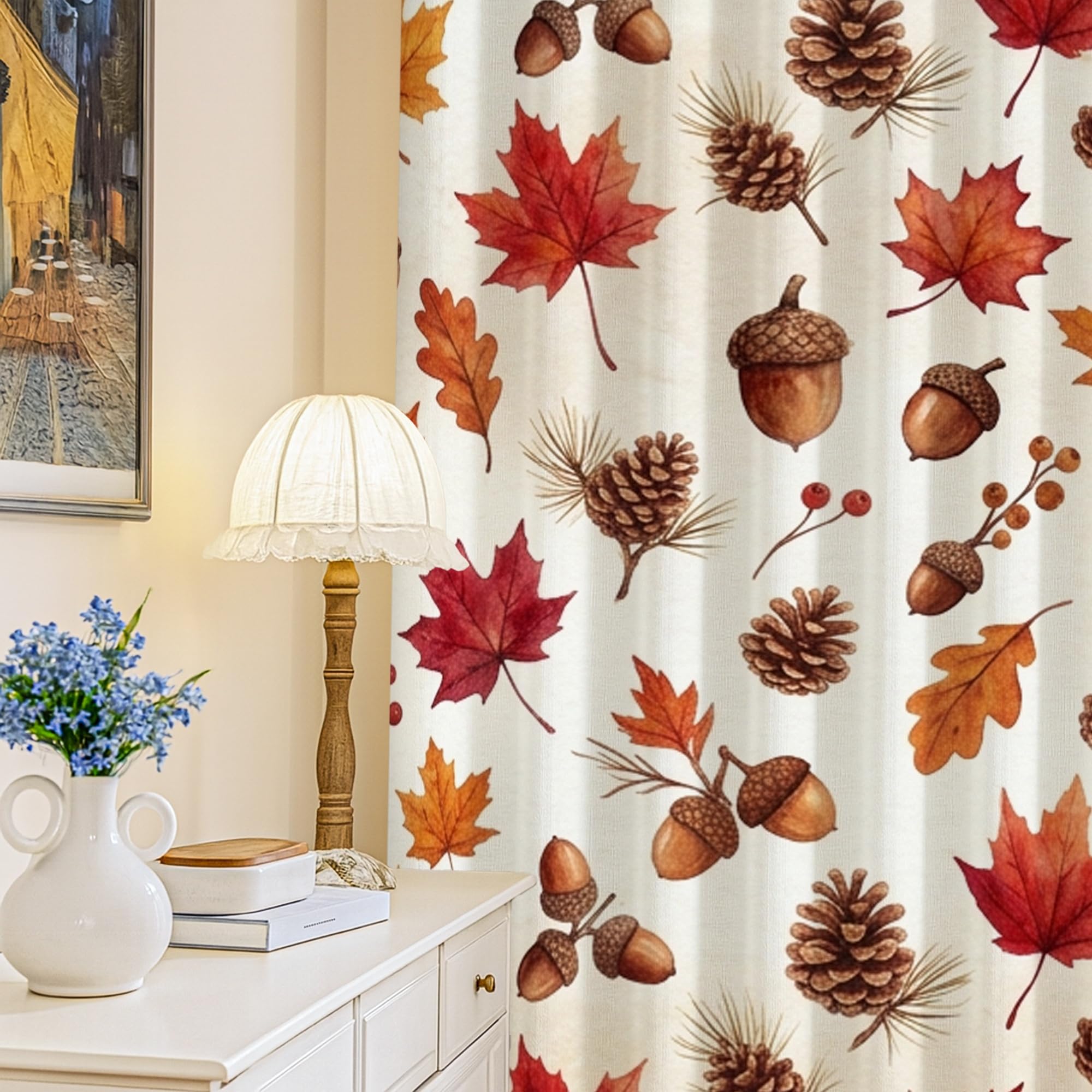 Rideaux occultants pour chambre à coucher au décor automnal de feuilles d'érable