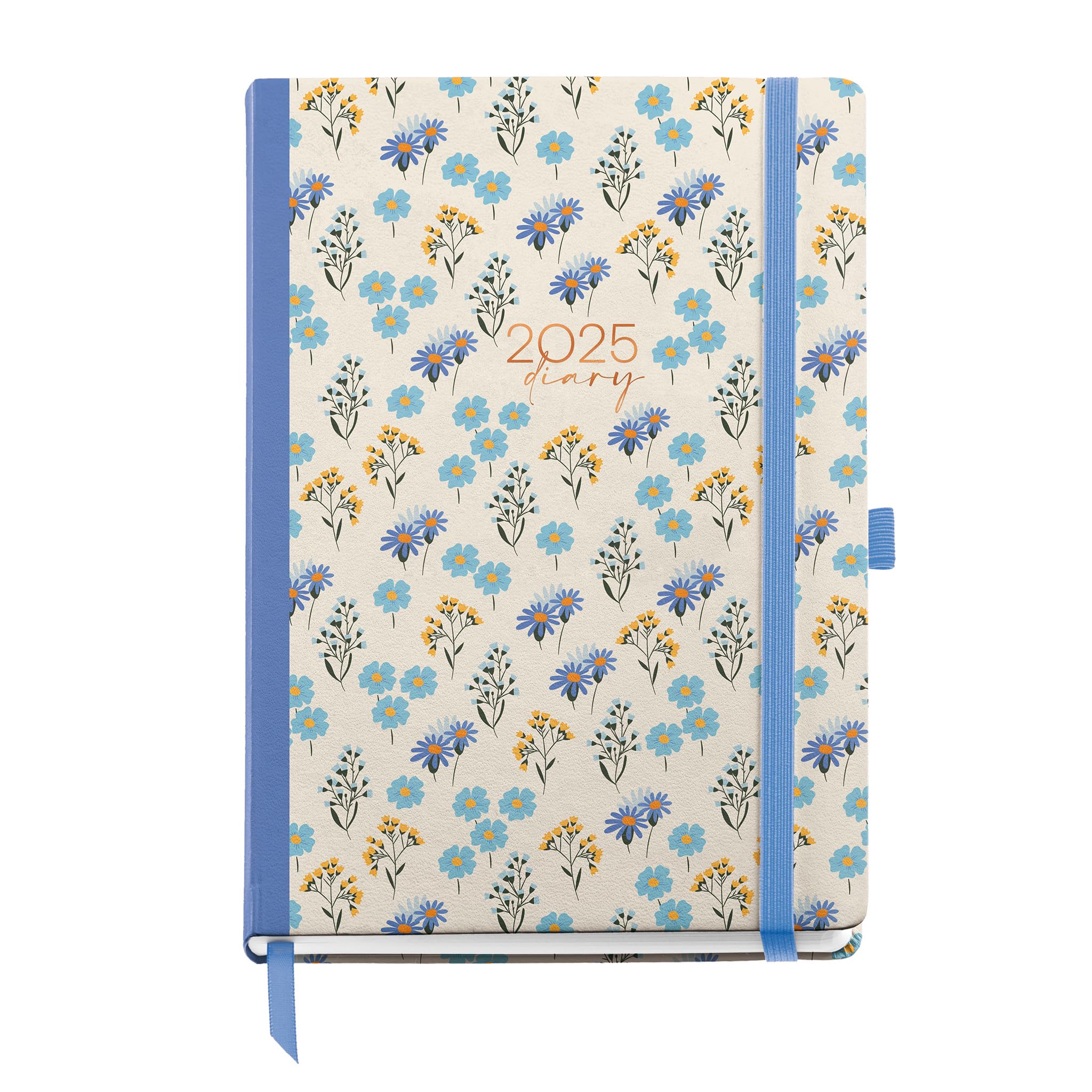 Miquelrius - 2025 Diary, 155 x 213 mm, Week to View Agenda, Laminated Cardboard Cover, Spiral, Elastic Closure, Paper 80 g/m², Spanish, English and Portuguese, Daisies