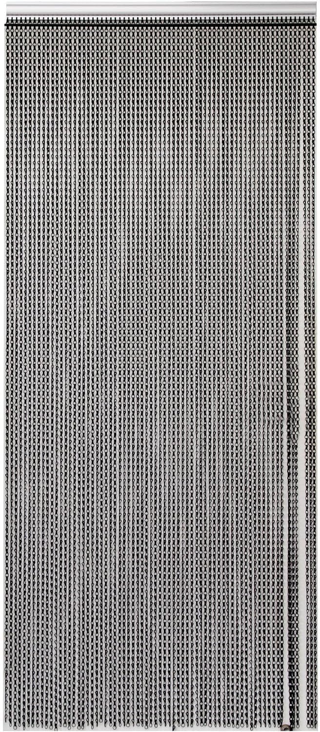 FERNVALE Aluminium Chain Door Curtain 90 x 200cm Metal Fly Screen Curtain for Doorways, Anti-Insect Fly Blind Room Divider for Patio French Doors Kitchen Cafe Home Entrance (Black)