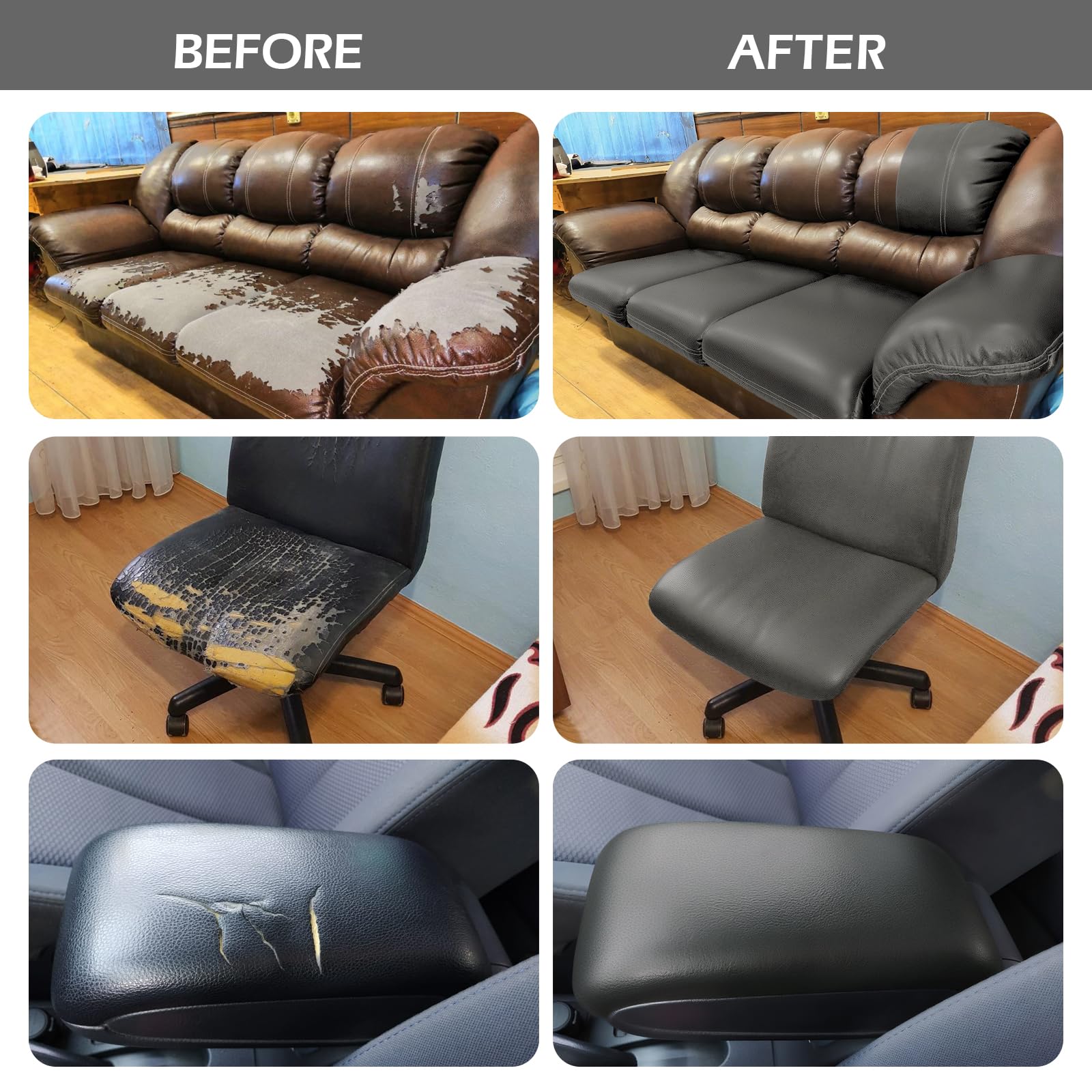 Cinta de reparación de cuero, parche de reparación de cuero autoadhesivo para bolsos, muebles, asiento de conductor, sofás, asientos de coche (gris, 3.9 x 79 pulgadas)
