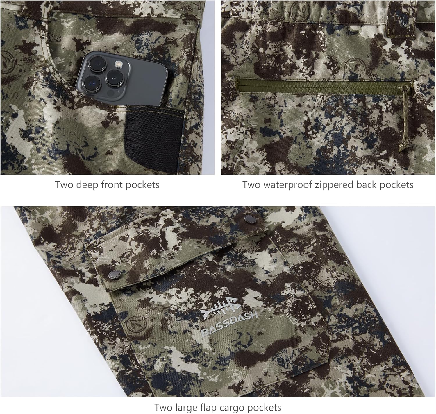 BASSDASH Walker Men’s Waterproof Breathable Hunting Pants with Silent Outer Fabric for Fishing Turkey Upland