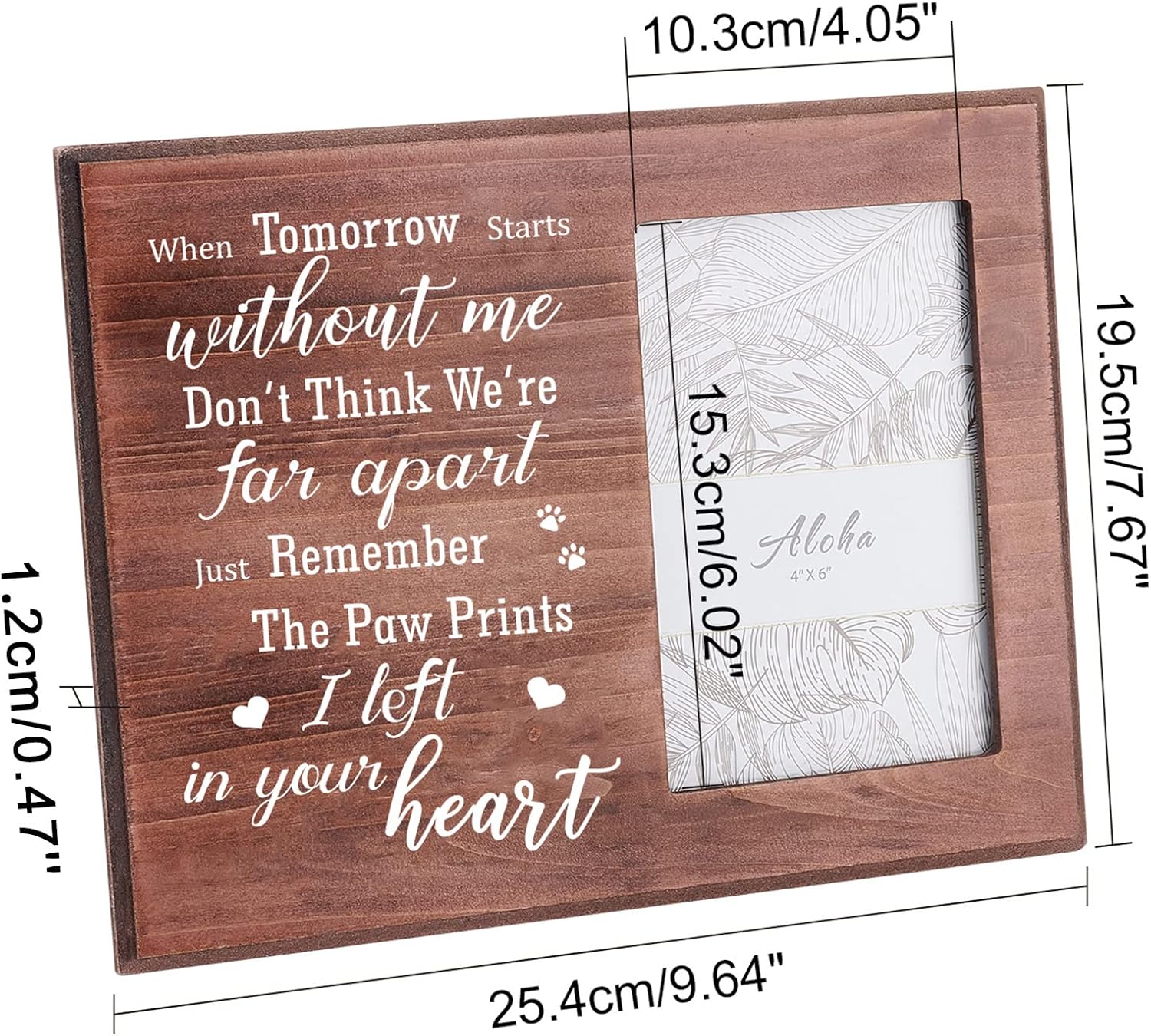 FINGERINSPIRE 4x6 Inch Picture Frame Pet Memorial Picture Frame with Paw Prints Saddle Brown Wood Photo Frame Rectangle Frame with Just Remember The Paw Prints I Left In Your Heart Words