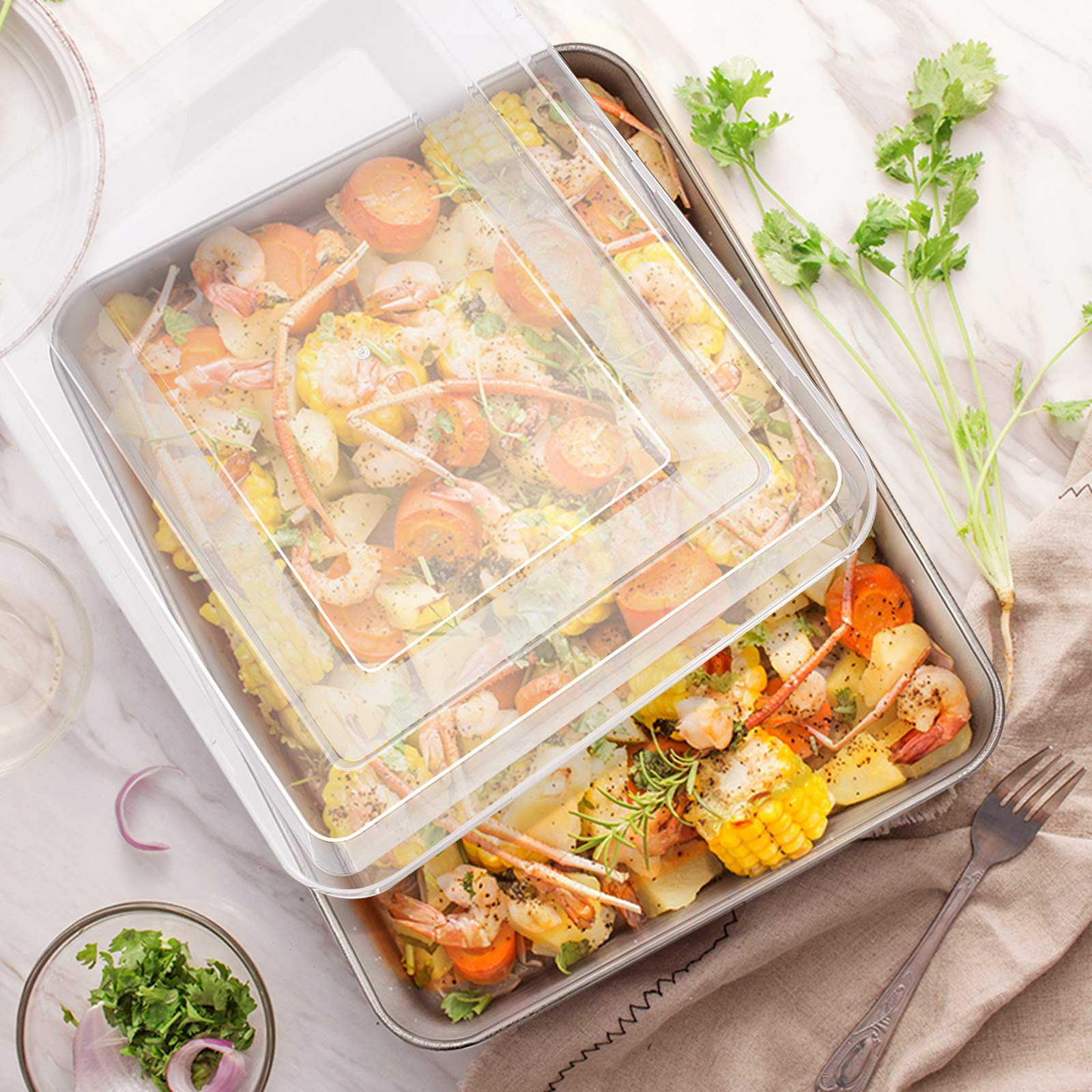 E-far E-far - Juego de moldes para hornear de acero inoxidable, 9 piezas, incluye moldes redondos y cuadrados de metal, bandeja rectangular con tapa, molde para pan, molde para magdalenas, bandeja