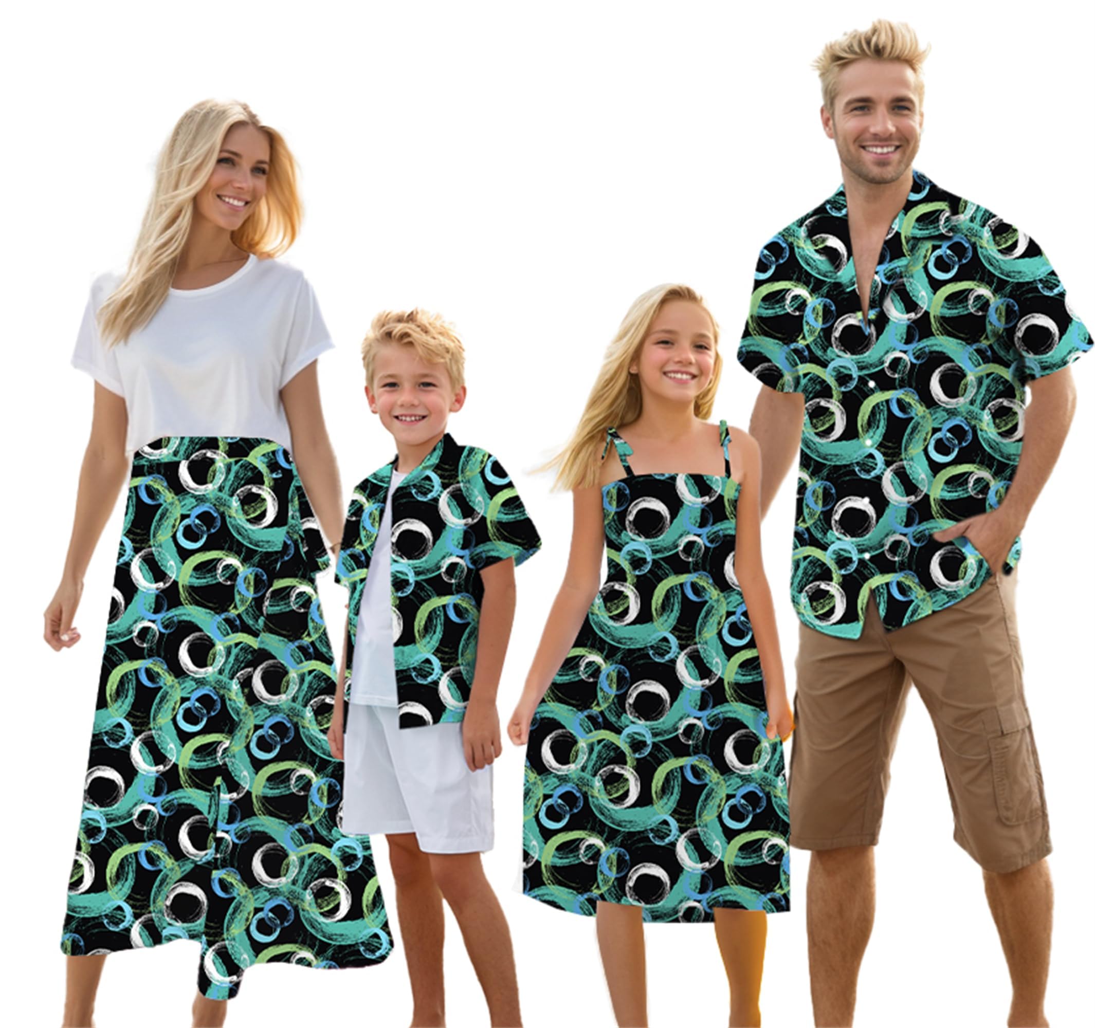 Cromoncent Matching Hawaiian Outfits for Family, Dad and Son Matching Luau Beach Tropical Shirts Mommy Daughter Tropical Sets