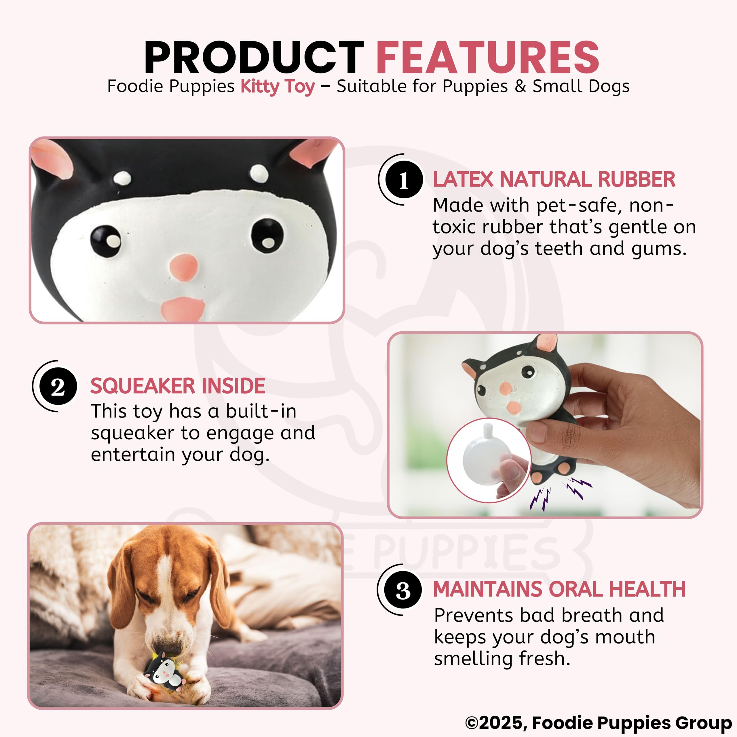 Foodie Puppies Natural Latex Rubber Squeaky Black & White Puppy Toy | Suitable for Small Dogs (0-10kgs) | Animal Design, Fetch & Chew Safe Play Toy 2